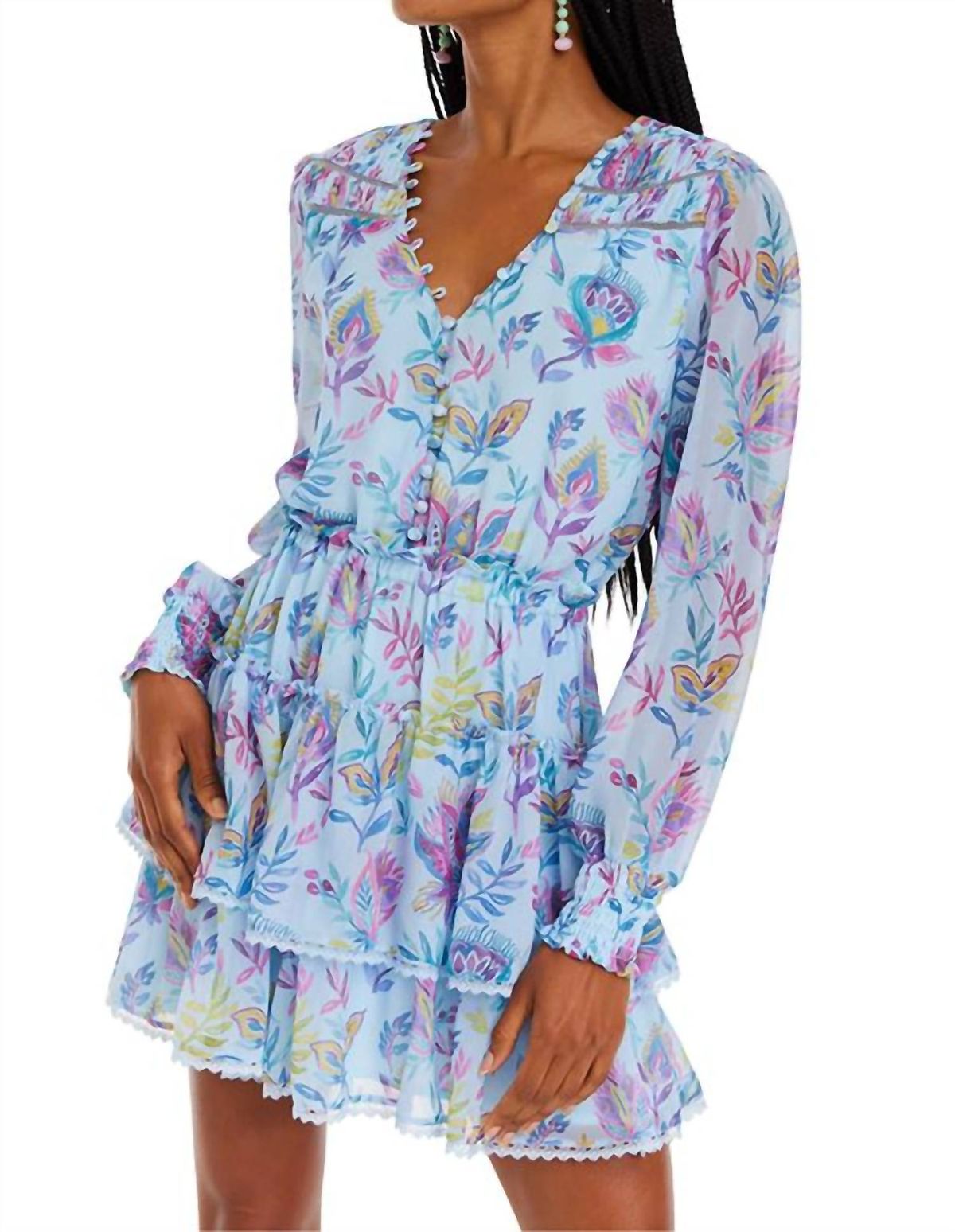 Style 1-2168293736-892 ALLISON NEW YORK Size M Long Sleeve Floral Light Blue Cocktail Dress on Queenly