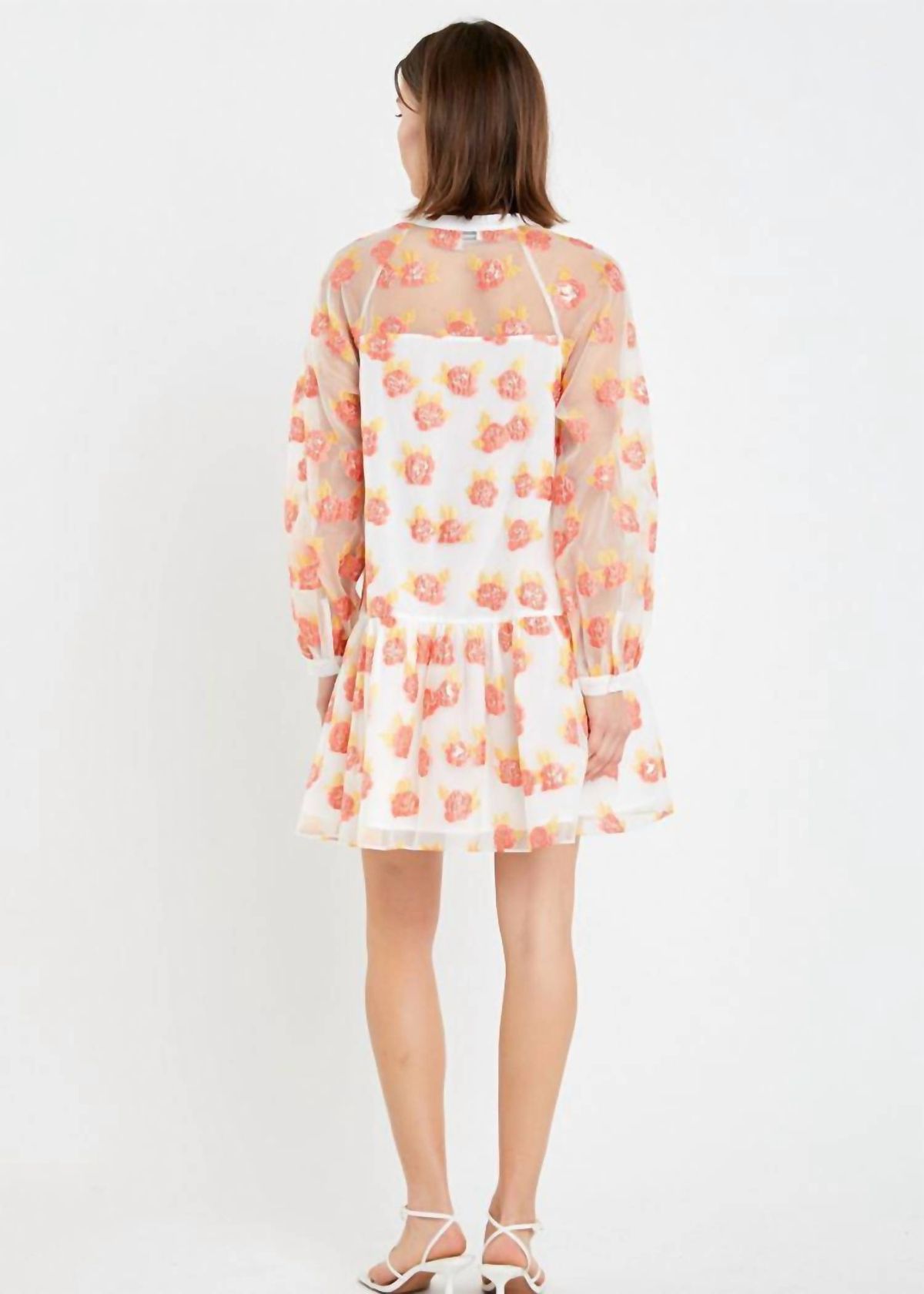 Style 1-221178918-74 English Factory Size S Prom Long Sleeve Floral Orange Cocktail Dress on Queenly