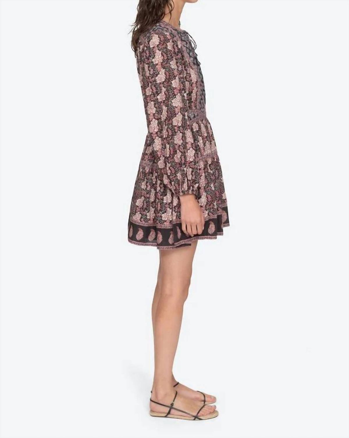 Style 1-2352531907-425 SEA Size 8 Long Sleeve Floral Brown Cocktail Dress on Queenly