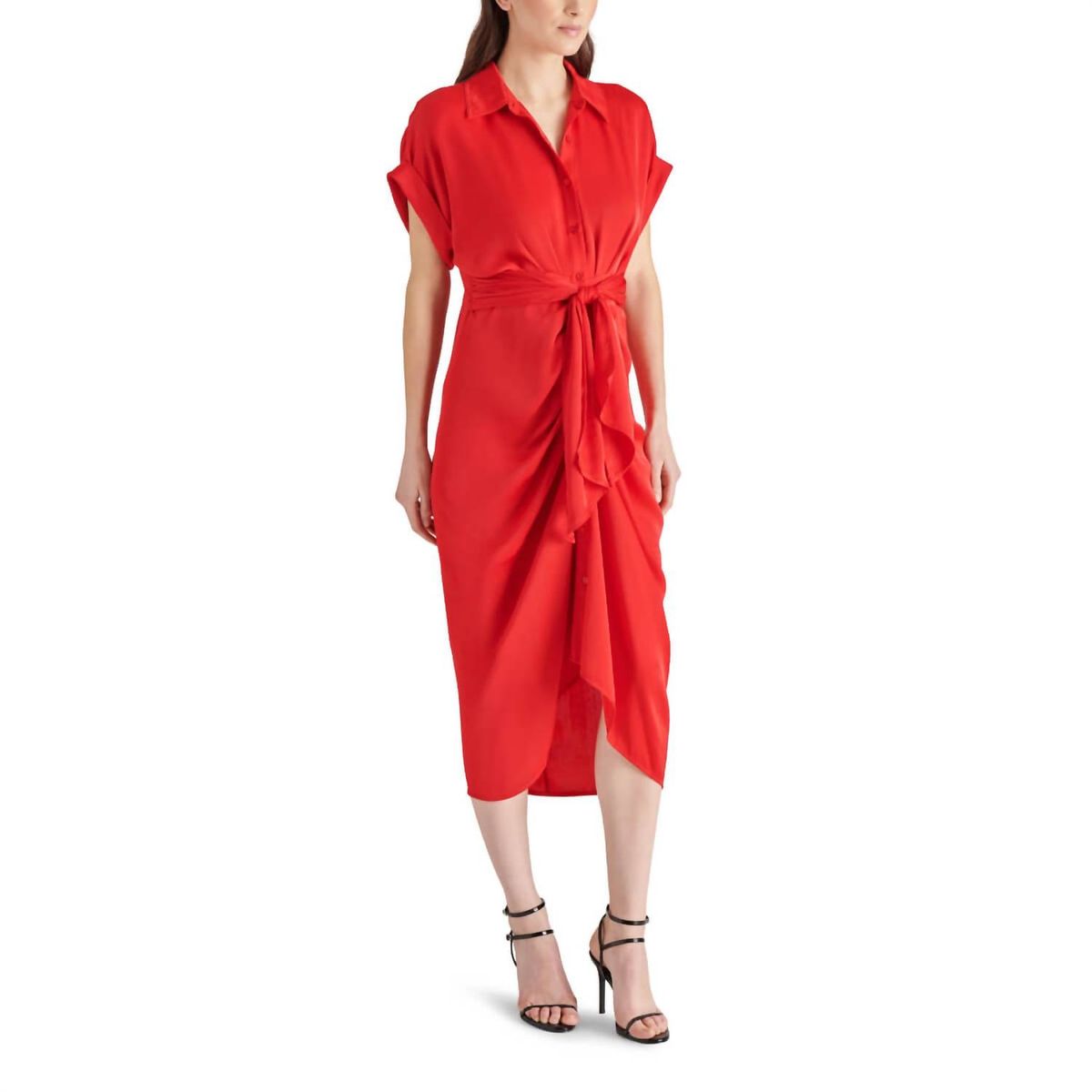 Style 1-2415862726-5 STEVE MADDEN Size 0 High Neck Red Cocktail Dress on Queenly