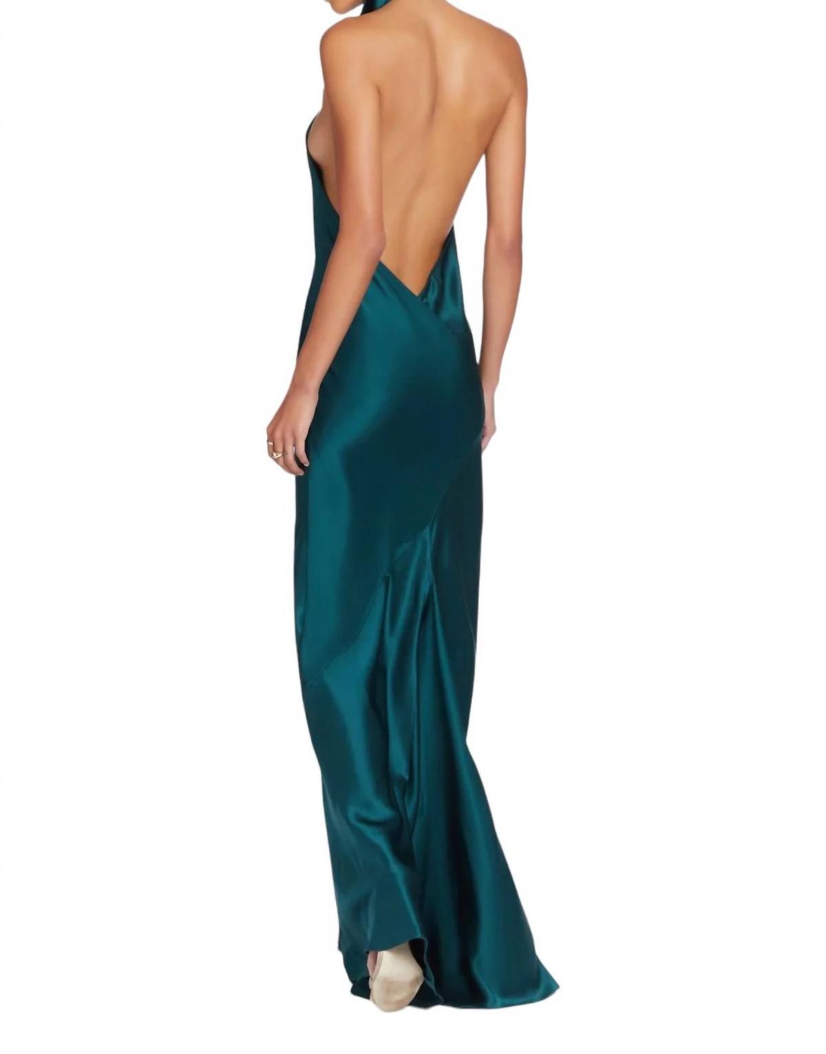 Style 1-2515455045-149 Amanda Uprichard Size L High Neck Satin Green Floor Length Maxi on Queenly