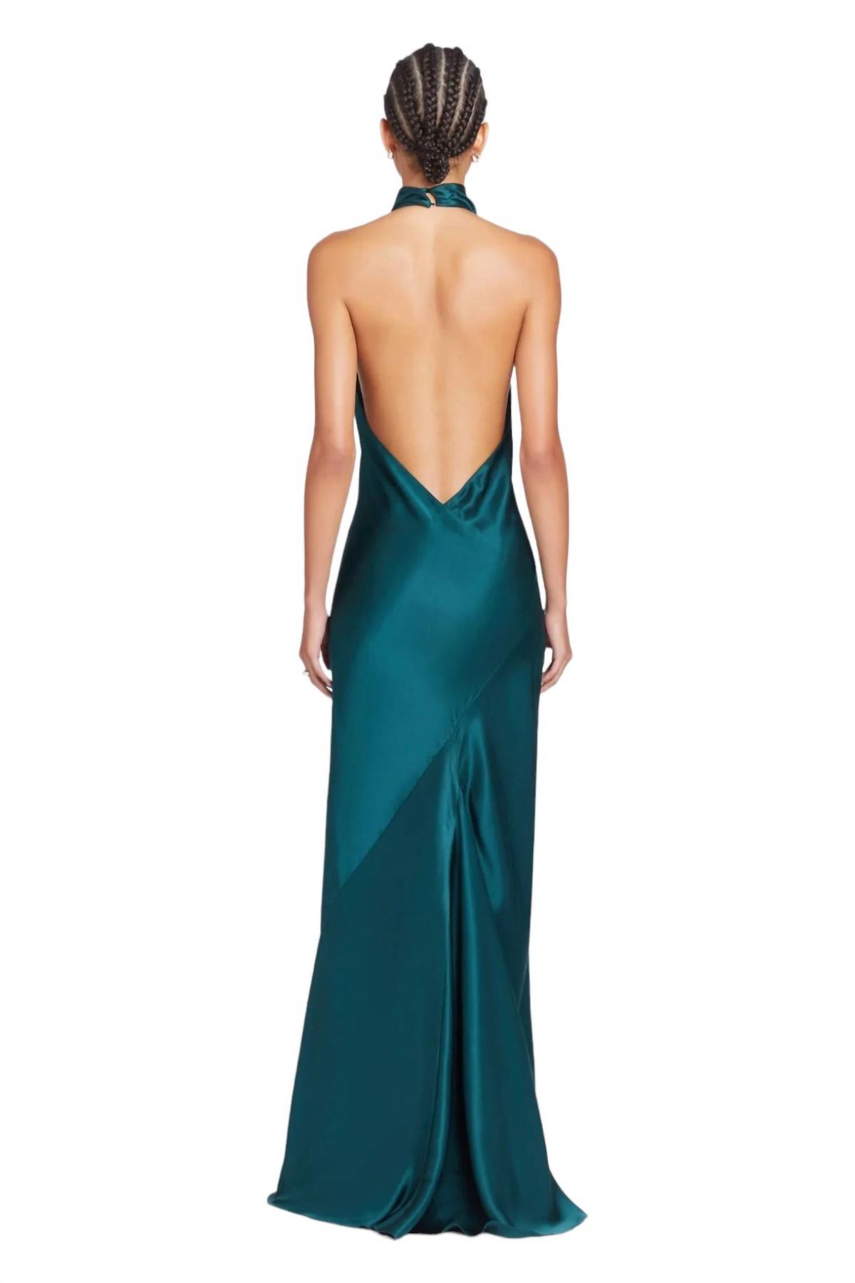 Style 1-2515455045-149 Amanda Uprichard Size L High Neck Satin Green Floor Length Maxi on Queenly