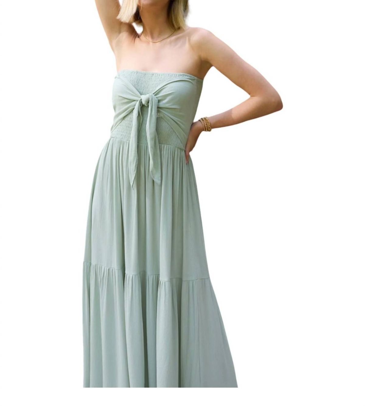 Style 1-4040235482-149 bishop + young Size L Strapless Green Floor Length Maxi on Queenly