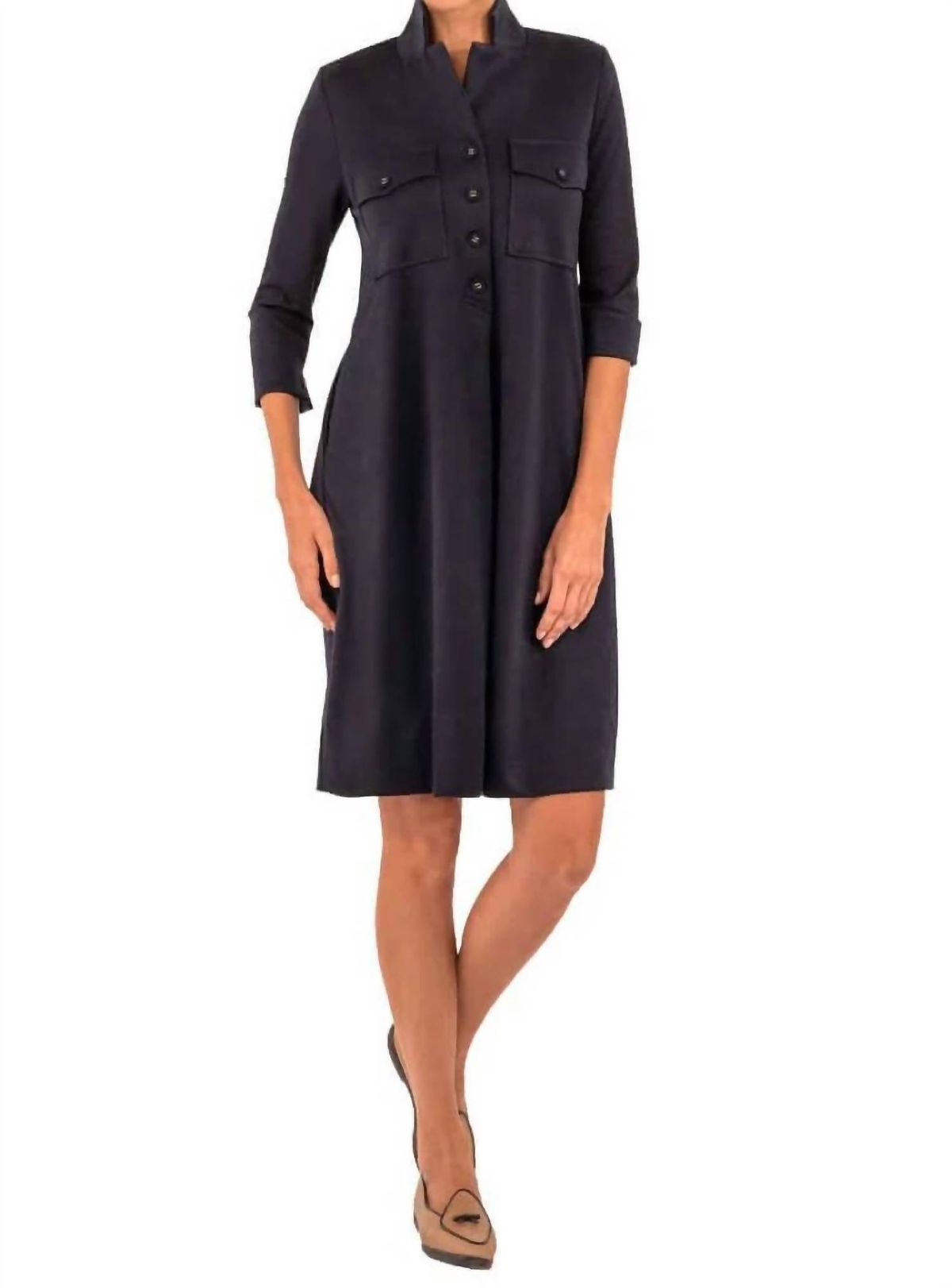 Style 1-591233894-149 GRETCHEN SCOTT Size L High Neck Navy Blue Cocktail Dress on Queenly