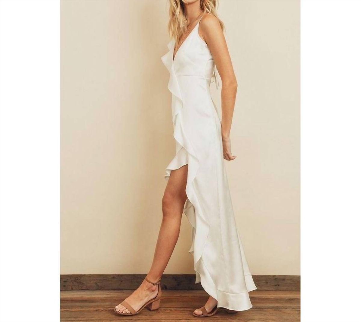 Style 1-616846010-74 DRESS FORUM Size S Plunge White Floor Length Maxi on Queenly