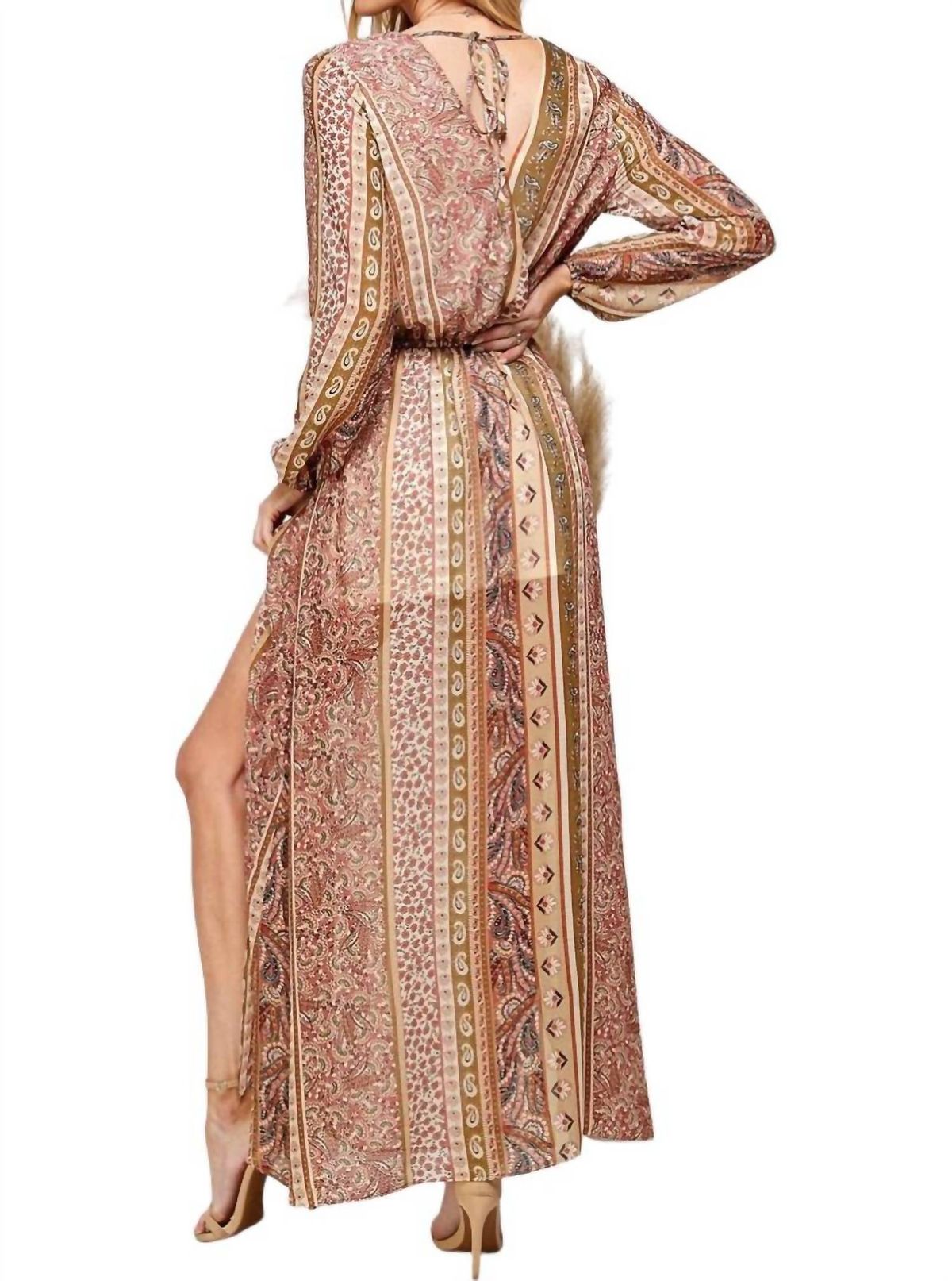 Style 1-705120972-149 Sweet Lemon Size L Long Sleeve Brown Floor Length Maxi on Queenly