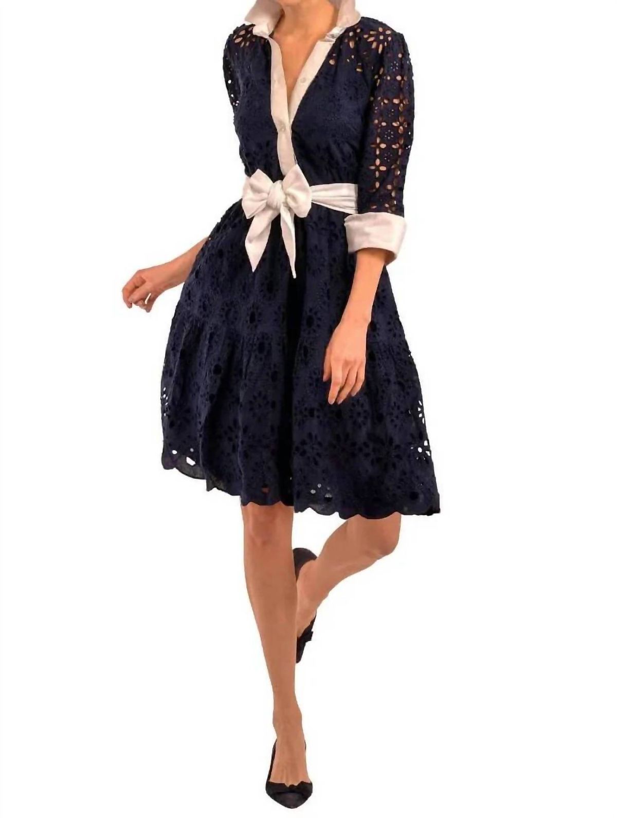 Style 1-835212150-74 GRETCHEN SCOTT Size S High Neck Navy Blue Cocktail Dress on Queenly