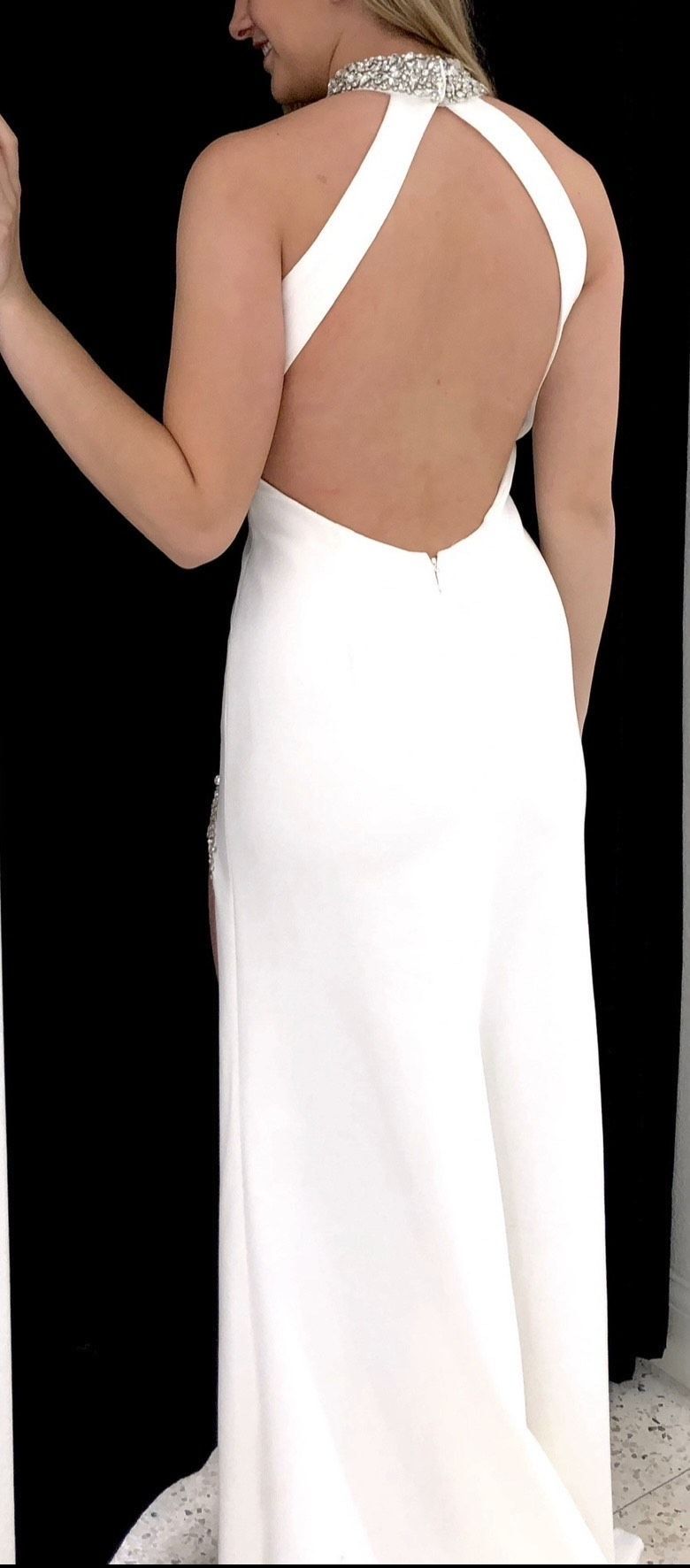 Sherri Hill Size 2 Prom High Neck White Side Slit Dress on Queenly