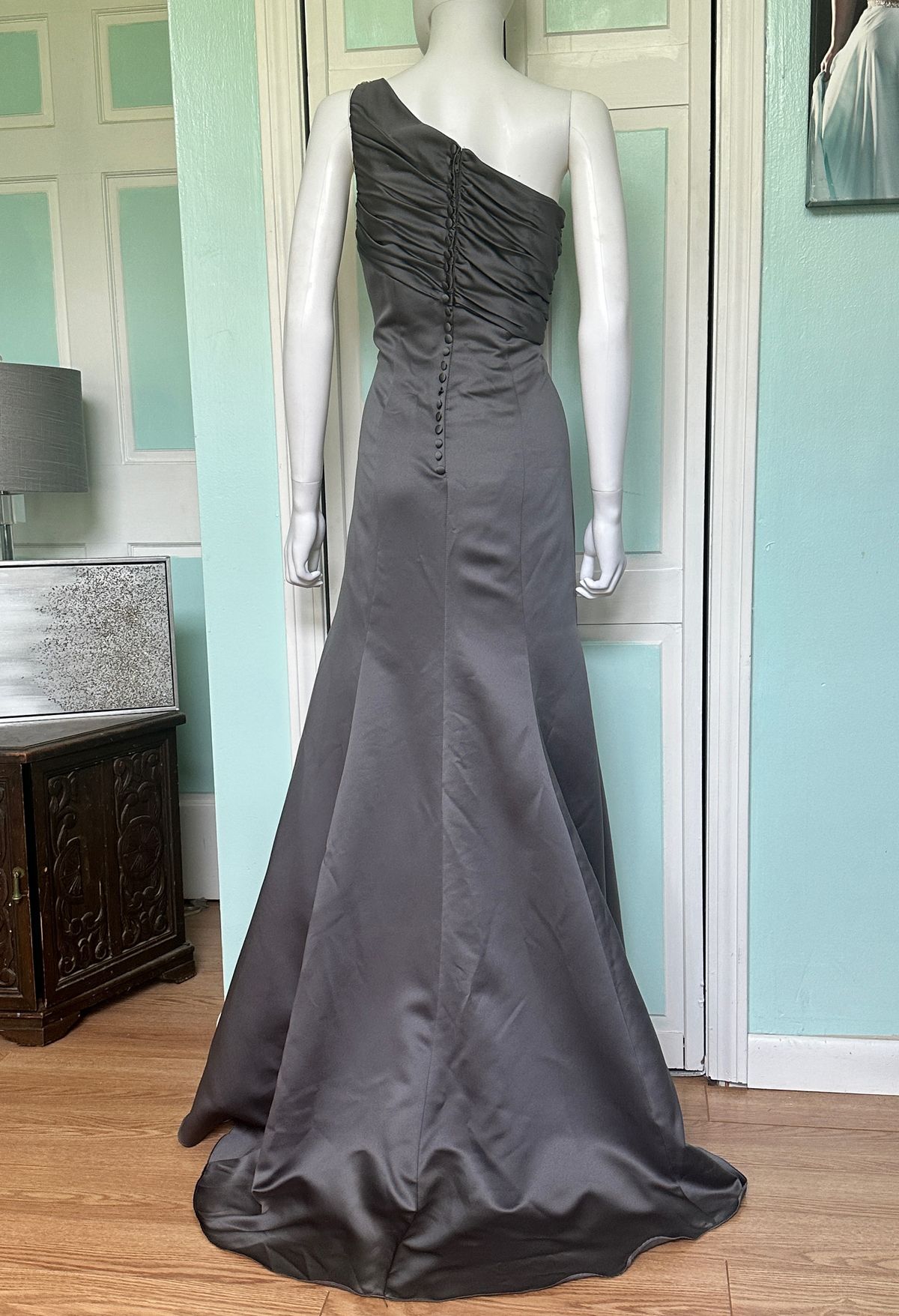 Style 7379L Alfred Angelo Size 6 Prom One Shoulder Silver Mermaid Dress on Queenly