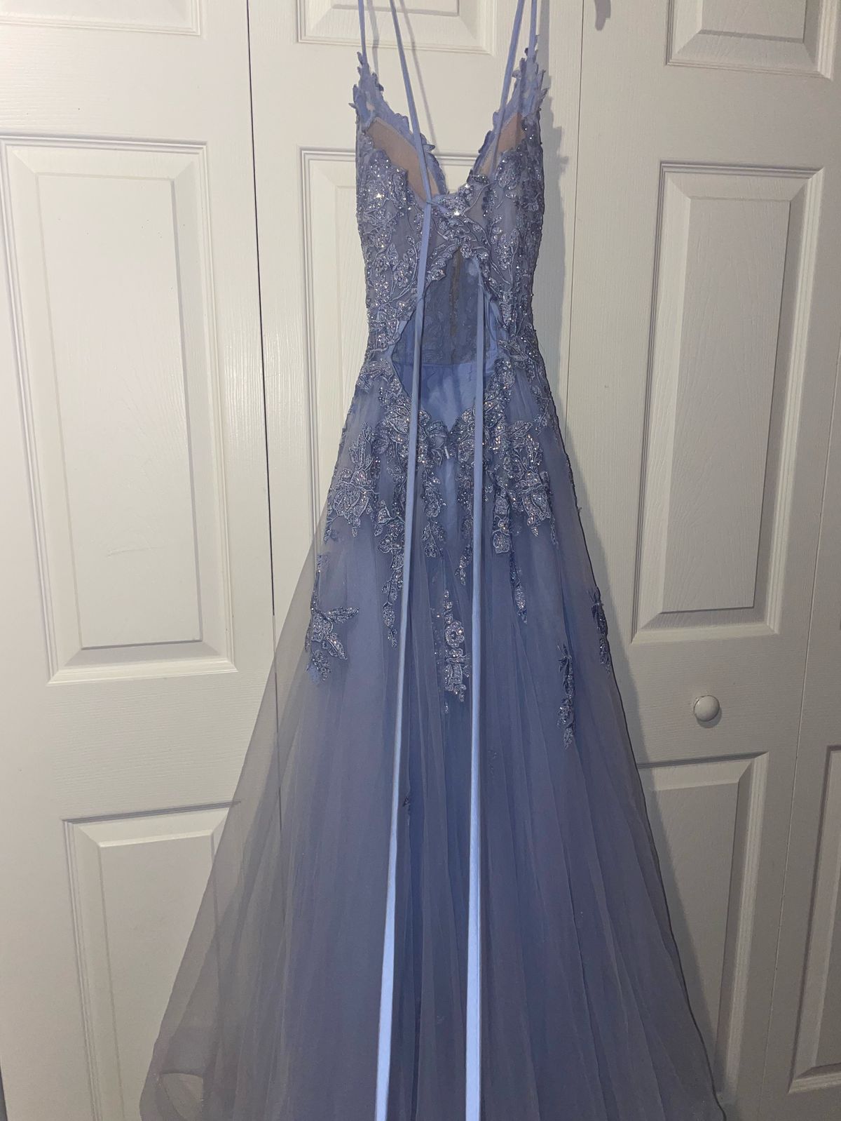 Size 00 Prom Plunge Blue A-line Dress on Queenly