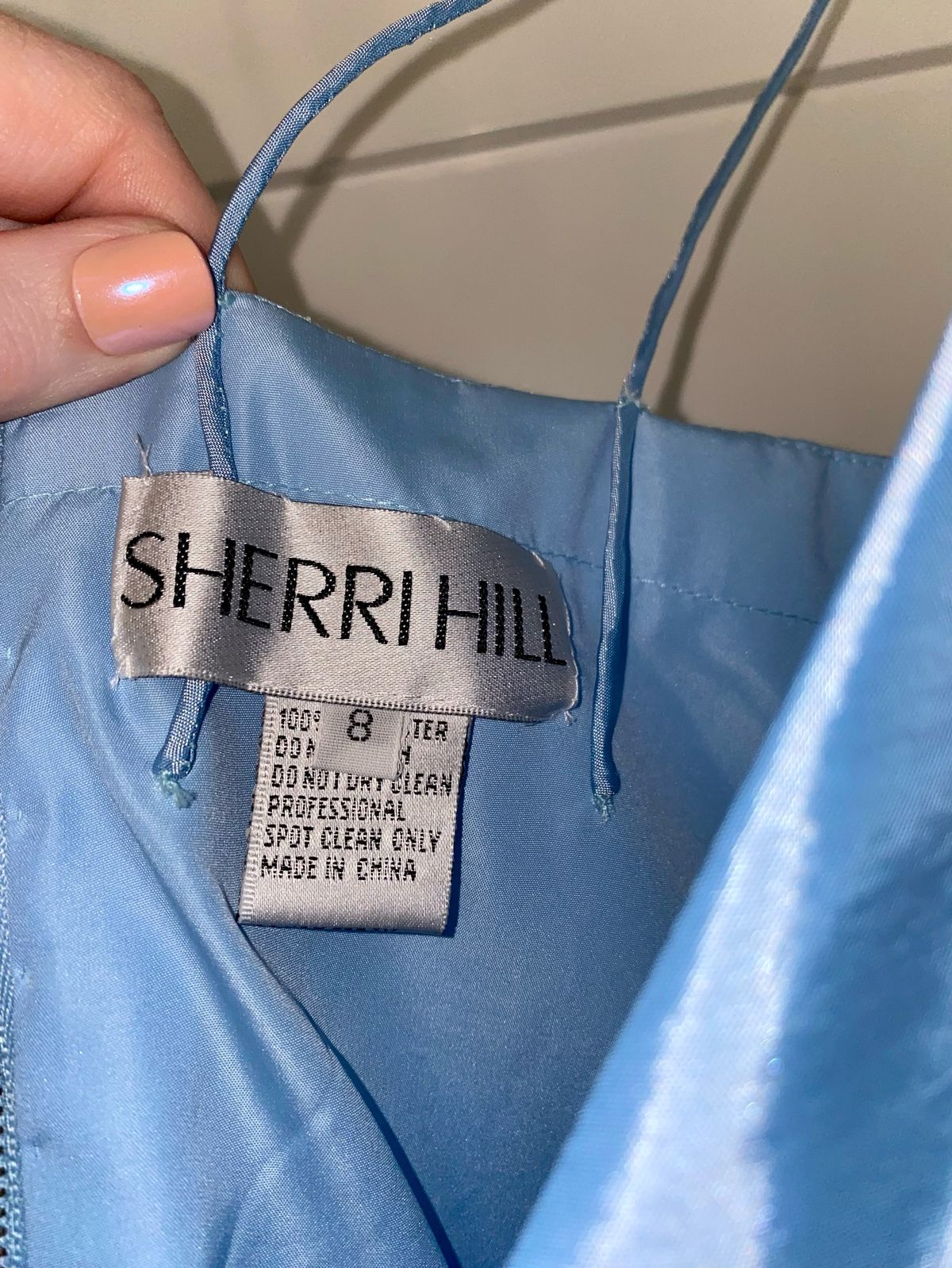 Sherri Hill Size 8 Plunge Light Blue Cocktail Dress on Queenly