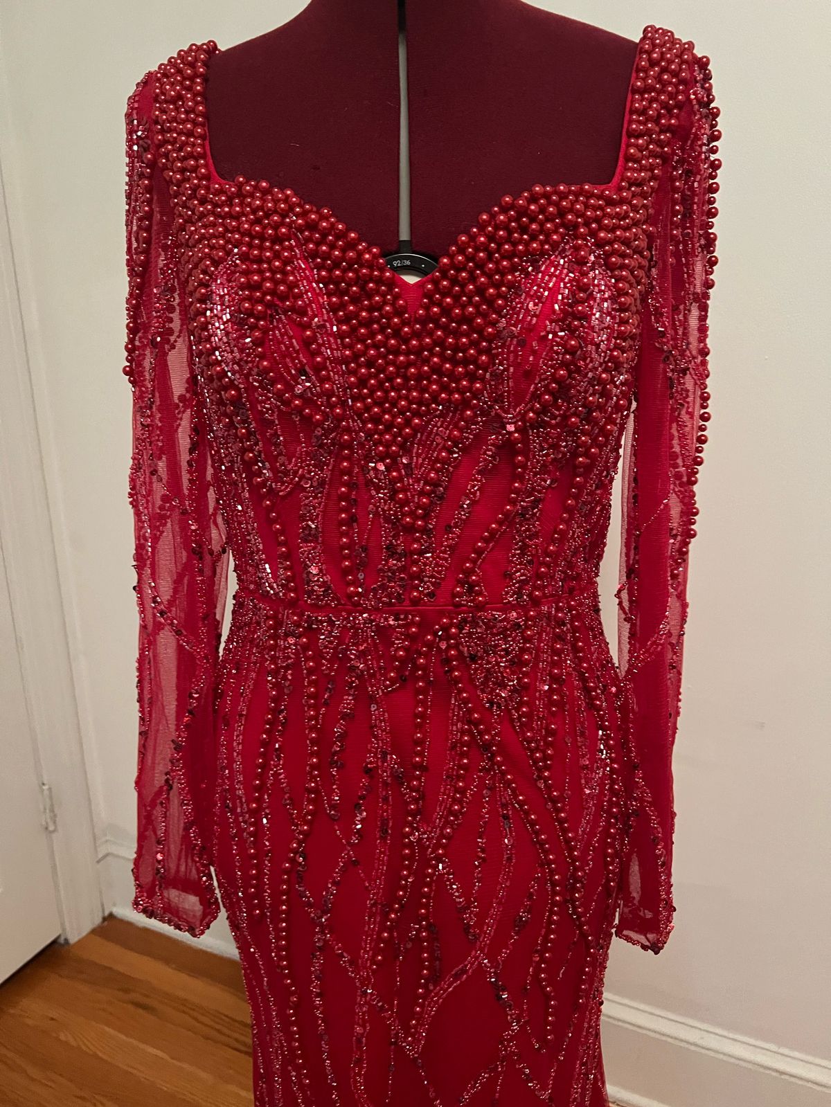 Size 8 Long Sleeve Sheer Red Mermaid Dress on Queenly