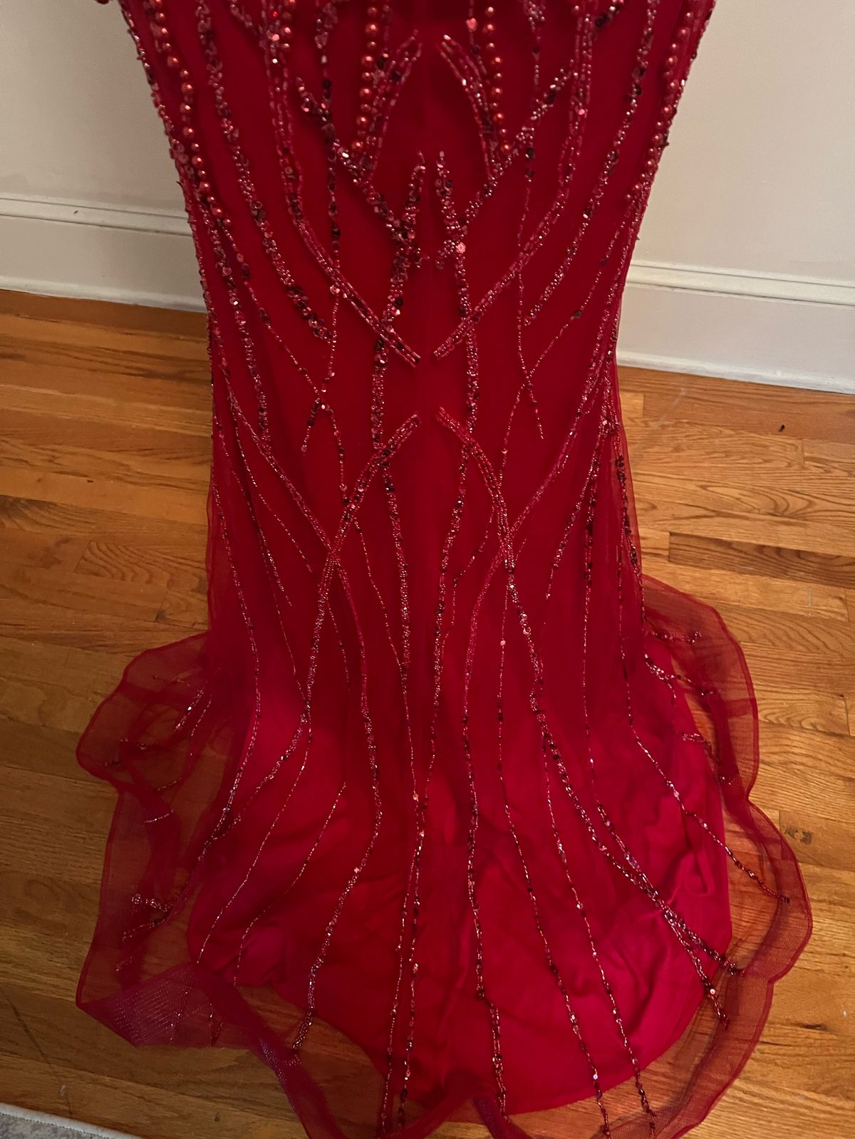 Size 8 Long Sleeve Sheer Red Mermaid Dress on Queenly