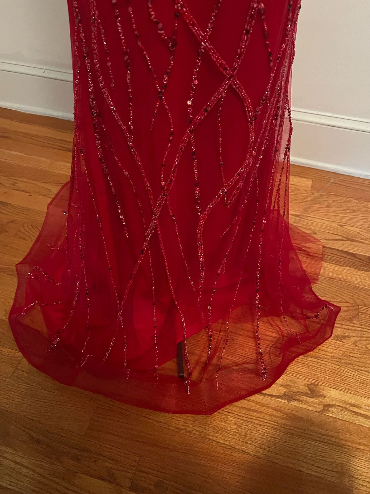 Size 8 Long Sleeve Sheer Red Mermaid Dress on Queenly