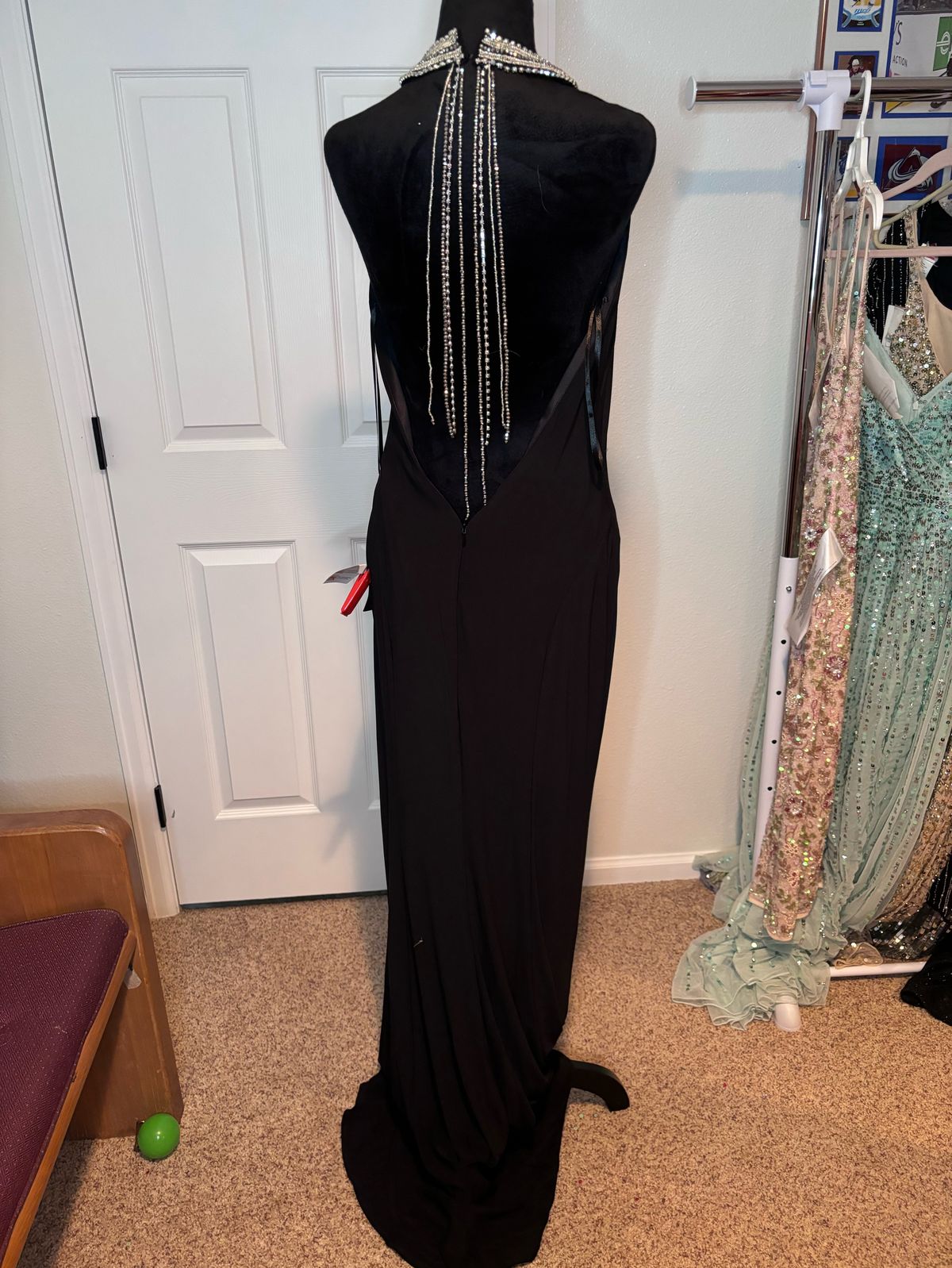 Style 25572 Mac Duggal Size 10 Wedding Guest High Neck Black Side Slit Dress on Queenly