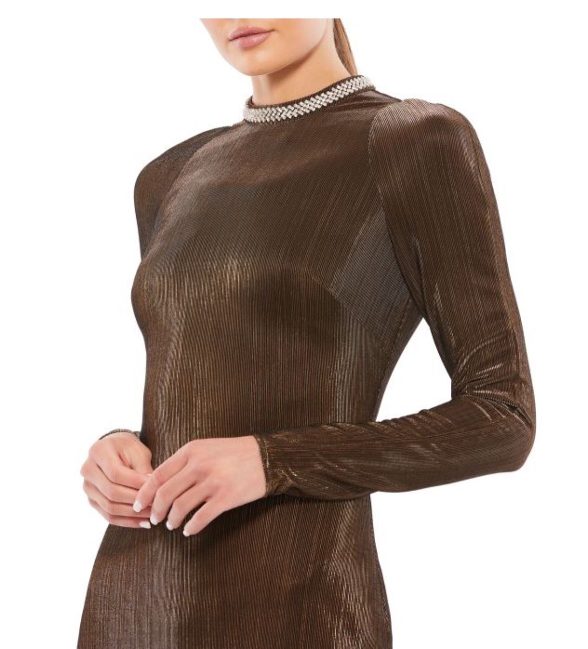 Style 12511 Mac Duggal Size 4 Homecoming Long Sleeve Brown Cocktail Dress on Queenly