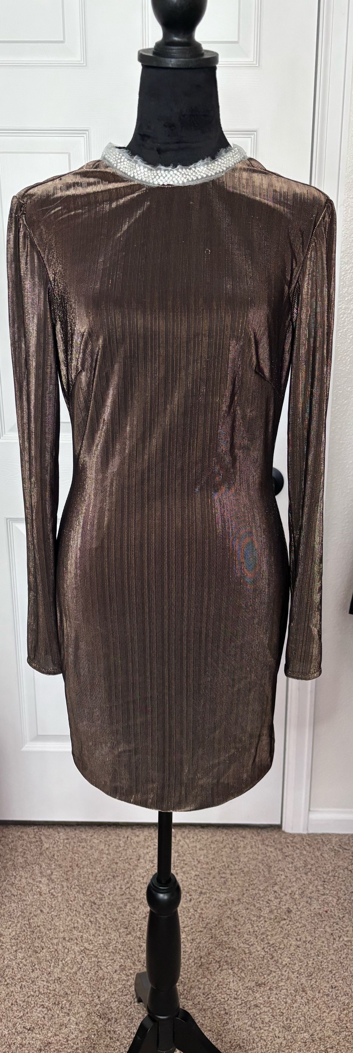 Style 12511 Mac Duggal Size 4 Homecoming Long Sleeve Brown Cocktail Dress on Queenly