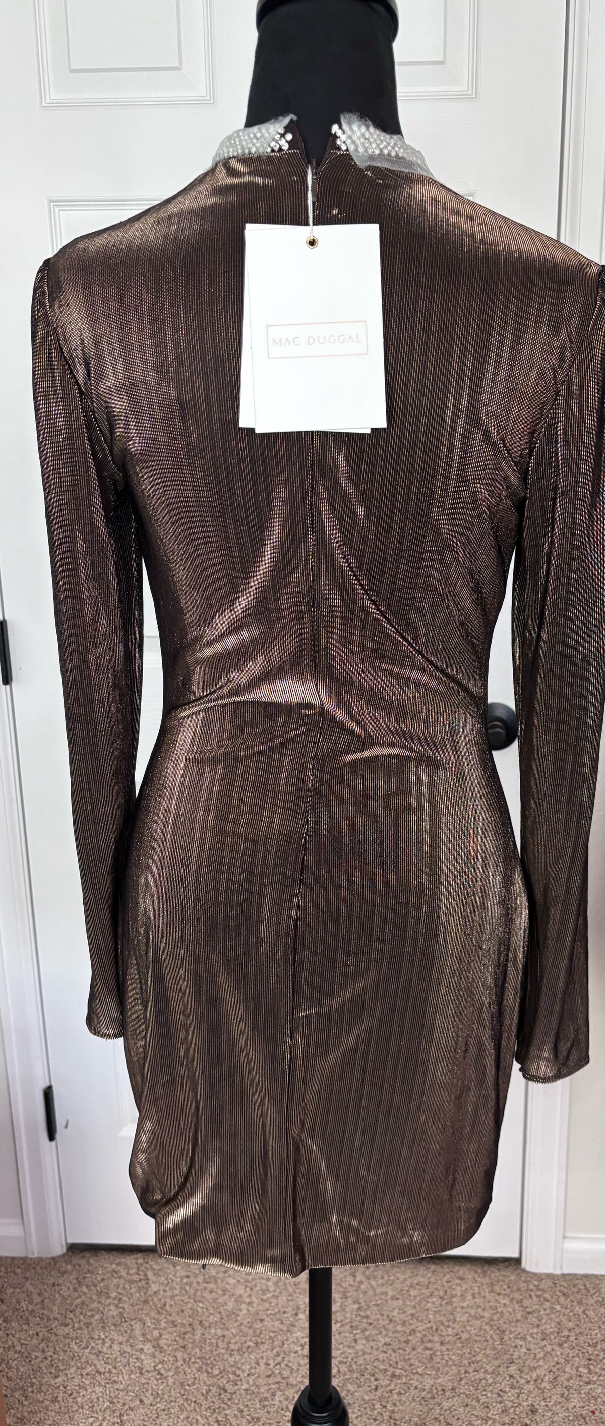 Style 12511 Mac Duggal Size 4 Homecoming Long Sleeve Brown Cocktail Dress on Queenly