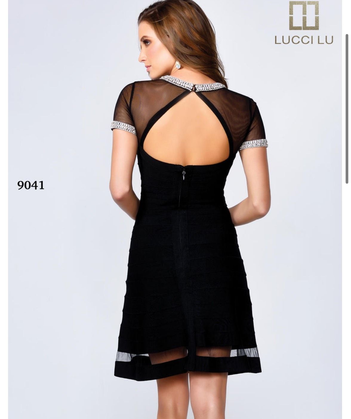 Style 9041 Lucci Lu Size 10 Nightclub High Neck Black Cocktail Dress on Queenly