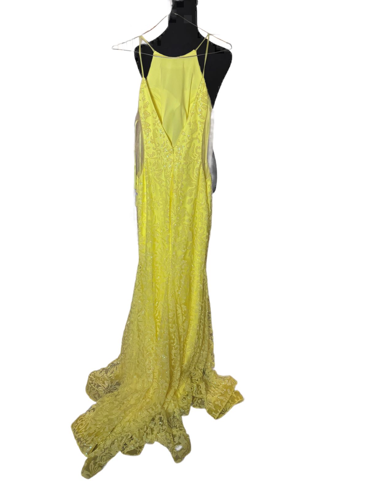 Style 90089 Abby Paris Size 6 Prom High Neck Yellow A-line Dress on Queenly