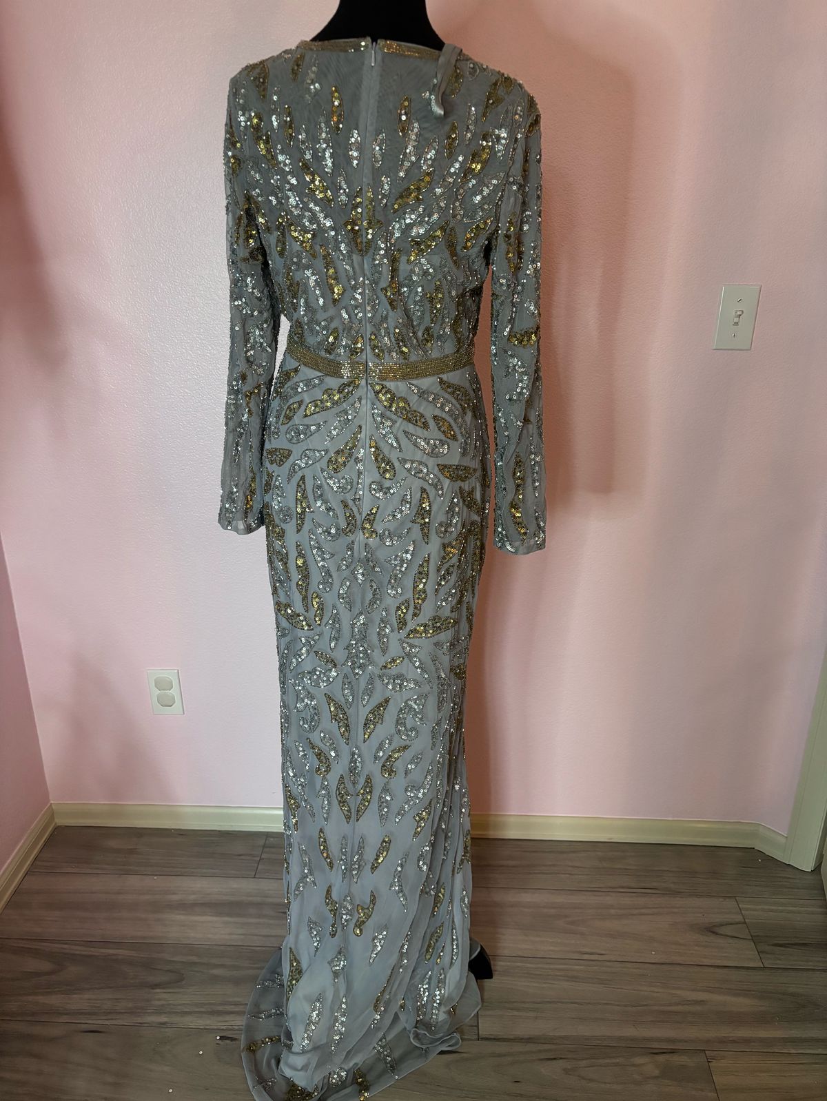 Style 5124 Mac Duggal Size 8 Wedding Guest Long Sleeve Gray A-line Dress on Queenly