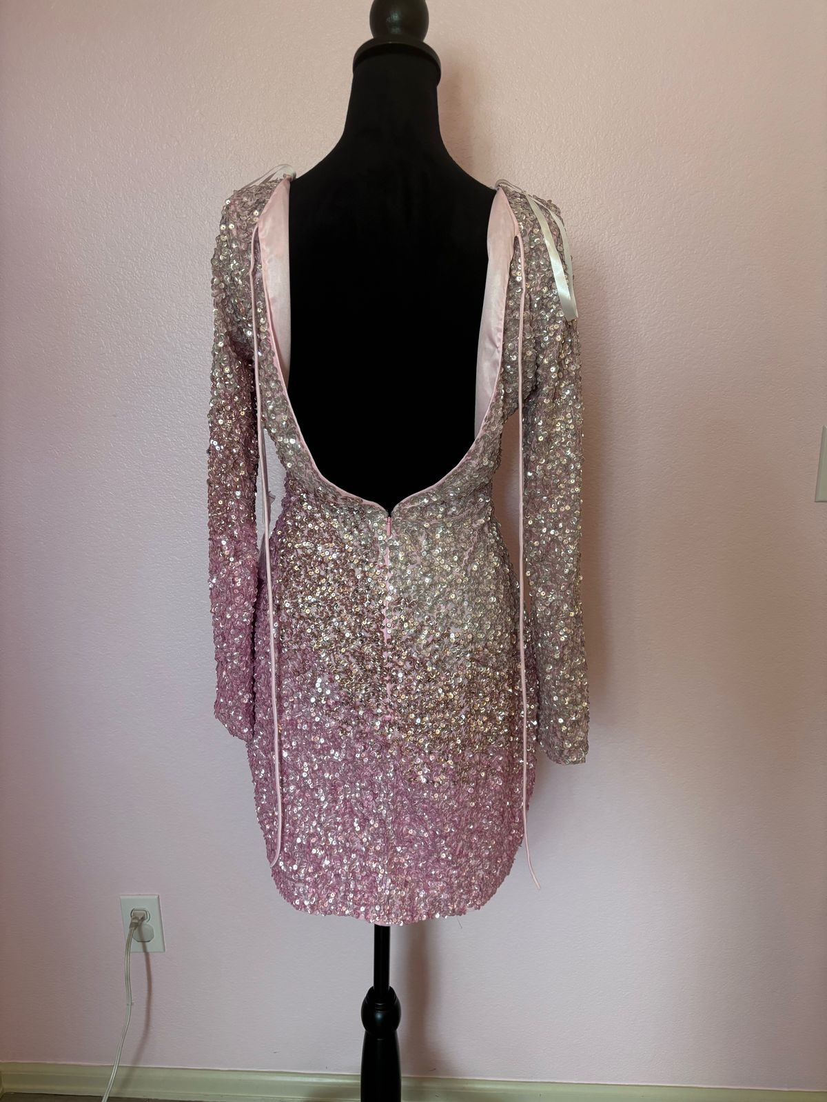 Style 3819 Primavera Size 10 Homecoming Long Sleeve Pink Cocktail Dress on Queenly