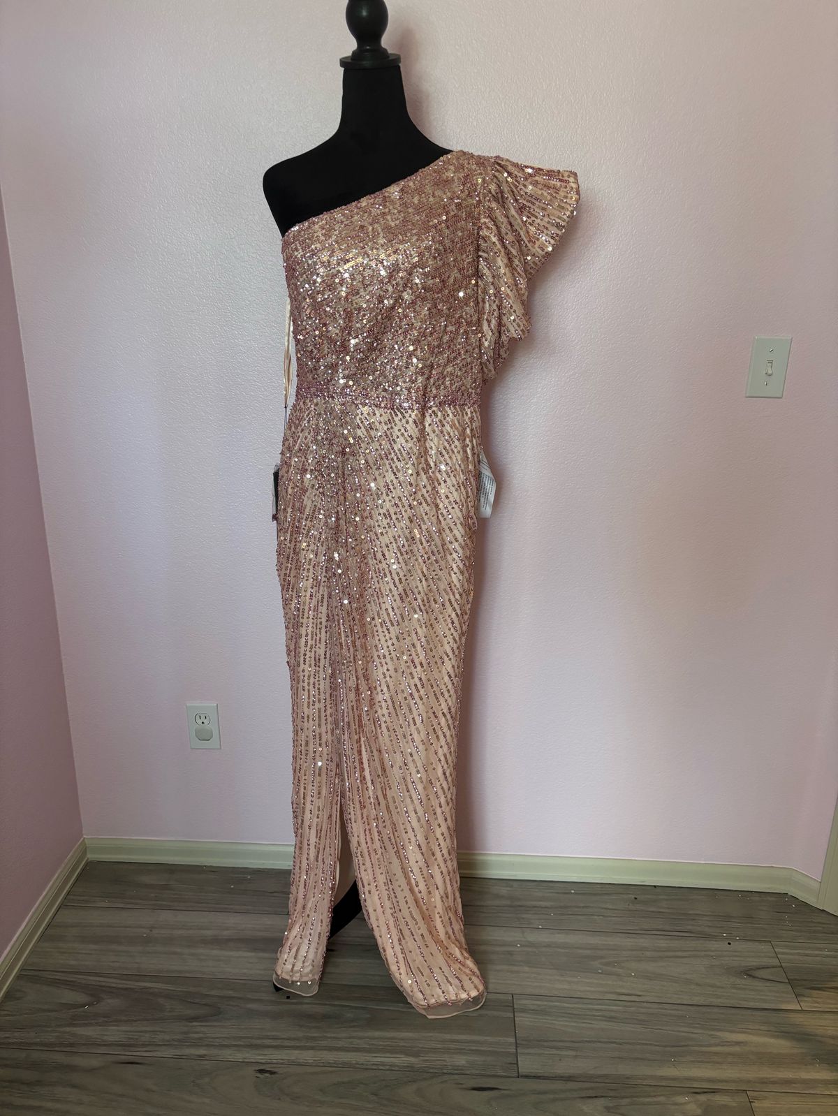 Style 5622 Mac Duggal Size 14 Wedding Guest One Shoulder Pink Side Slit Dress on Queenly