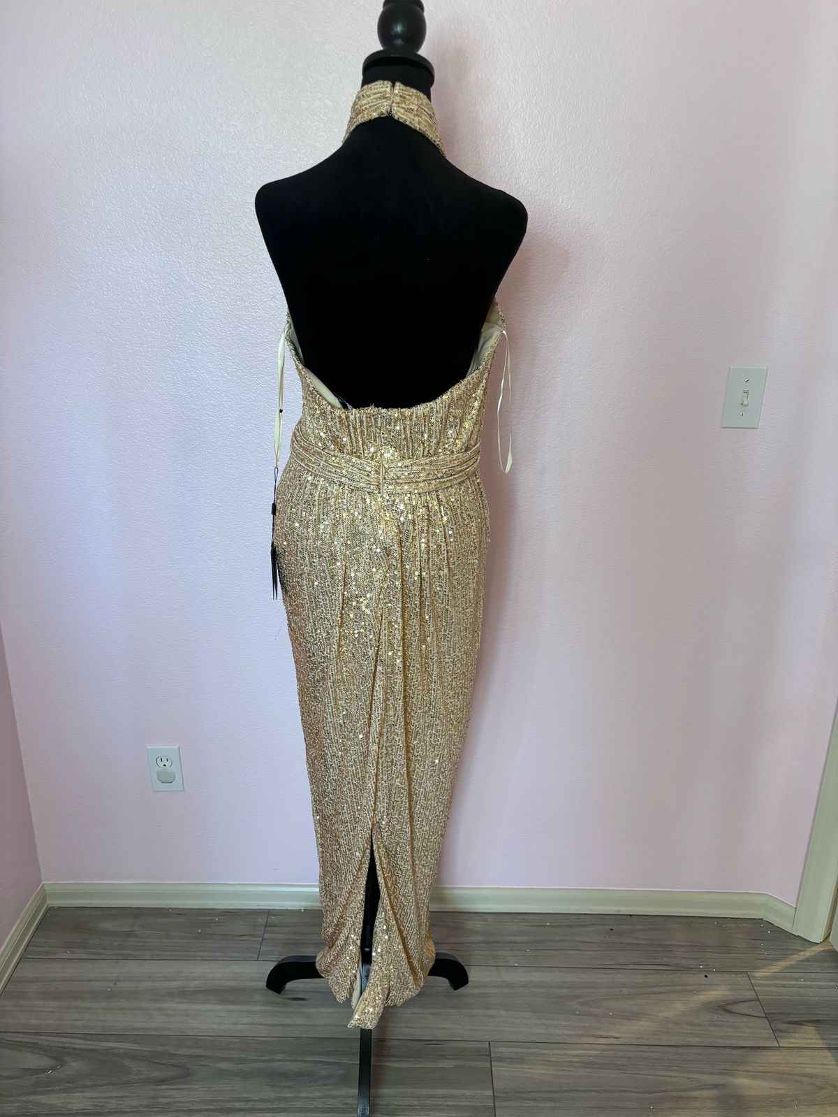 Style 11281 Mac Duggal Size 8 High Neck Gold Side Slit Dress on Queenly