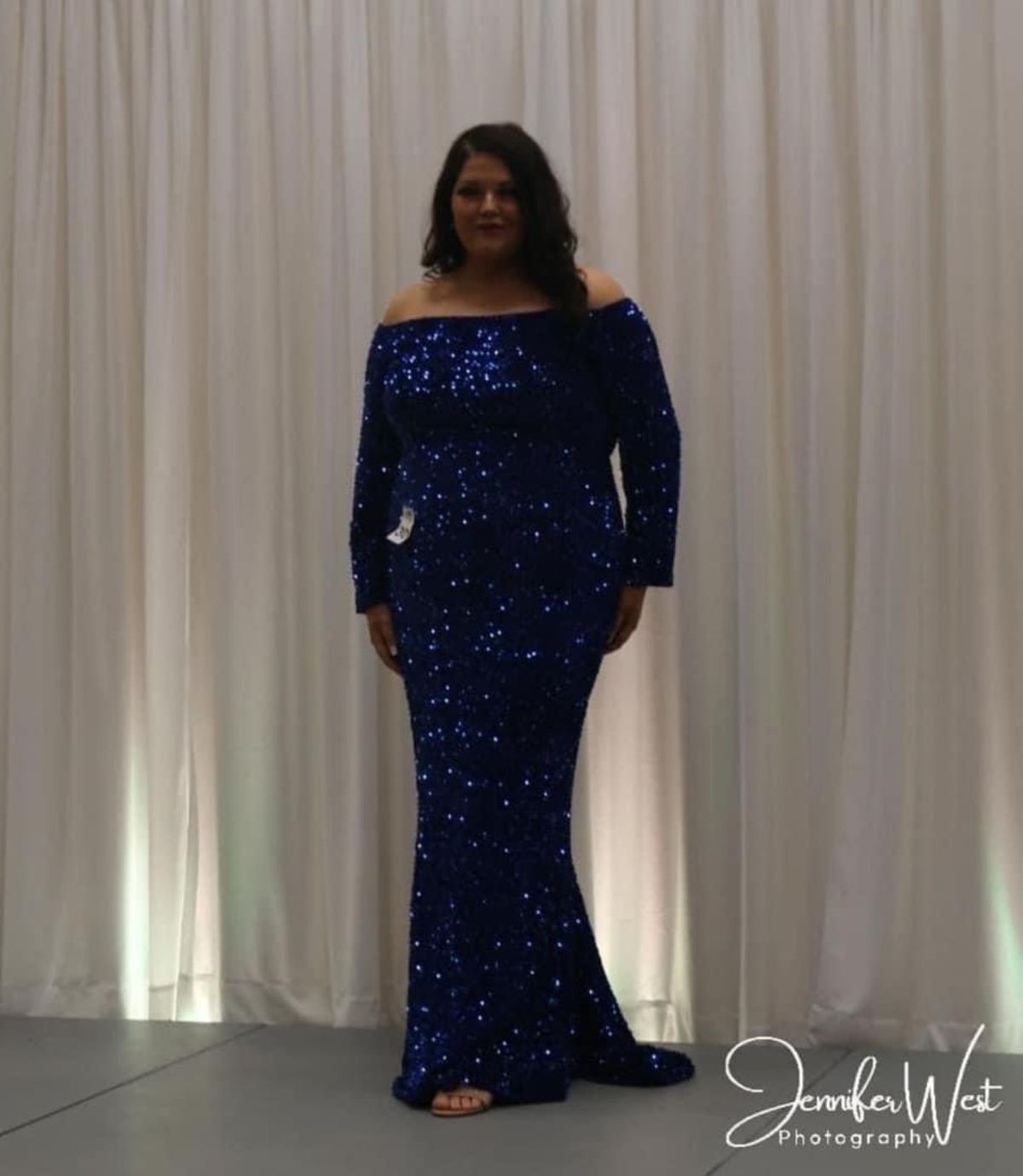 Size 4X Prom Long Sleeve Blue Mermaid Dress on Queenly