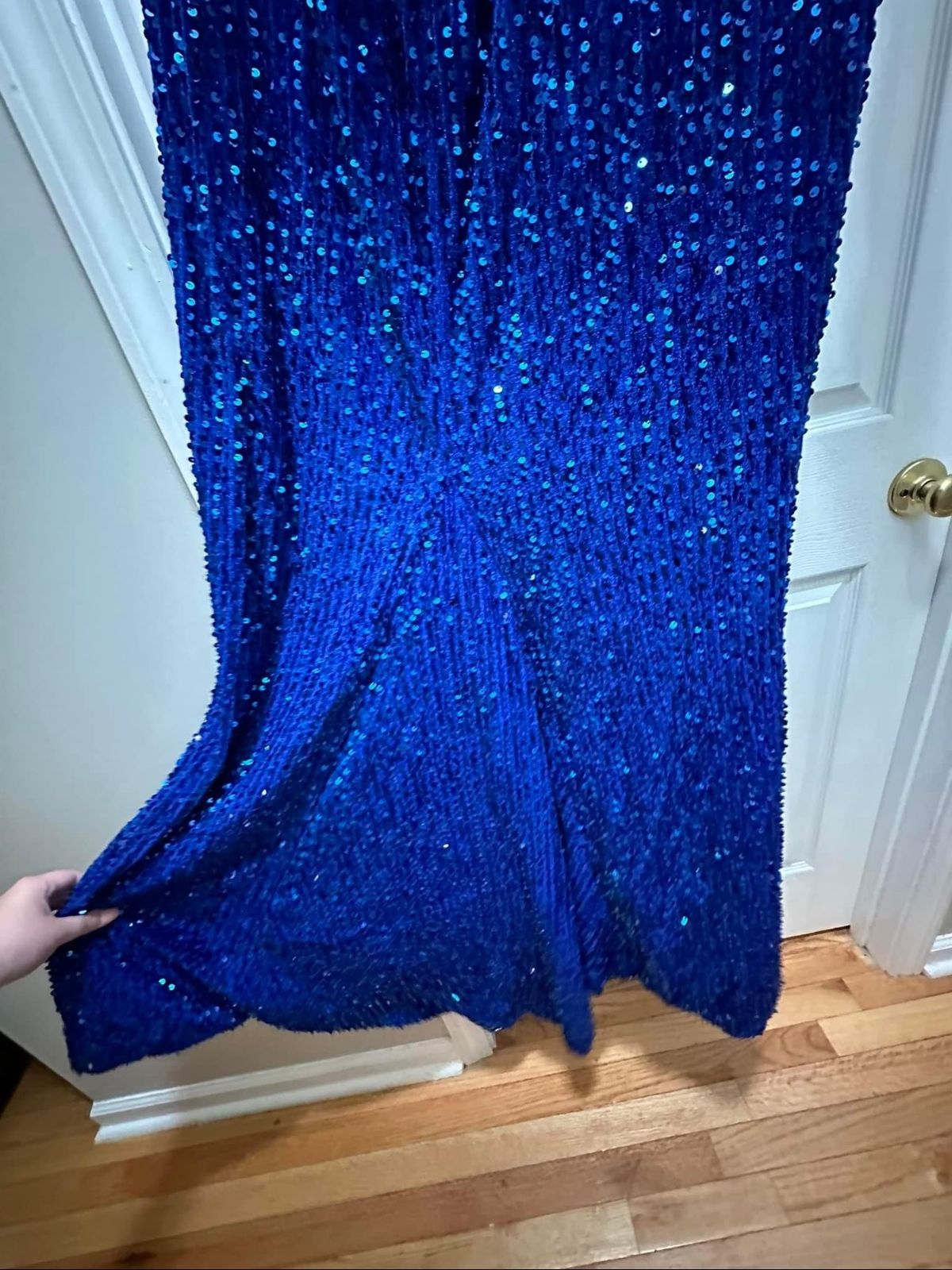 Size 4X Prom Long Sleeve Blue Mermaid Dress on Queenly