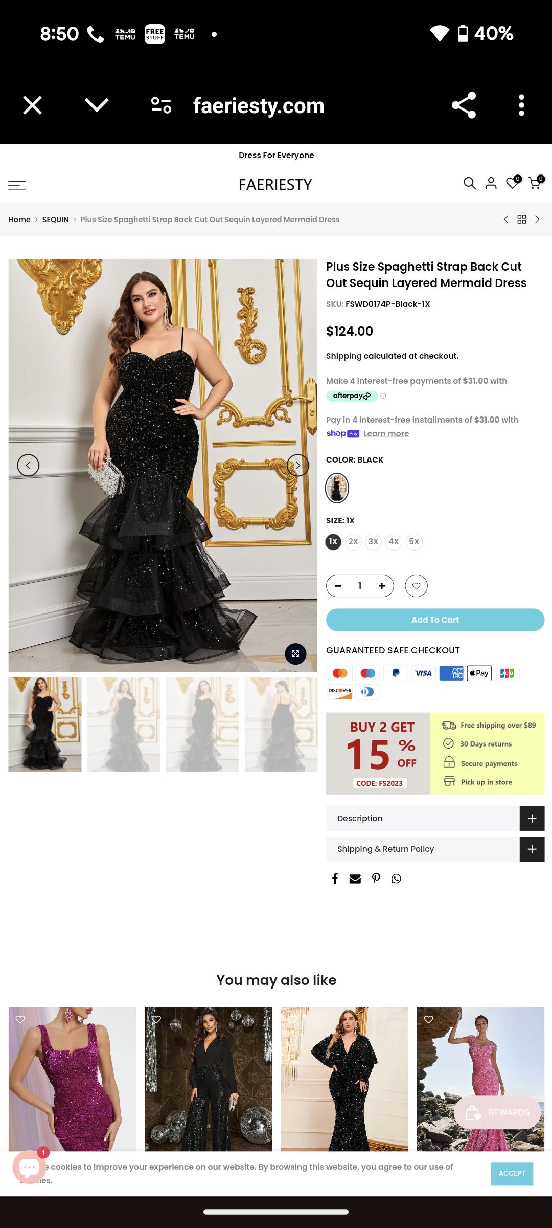 Faeriesty Plus Size 18 Black Mermaid Dress on Queenly