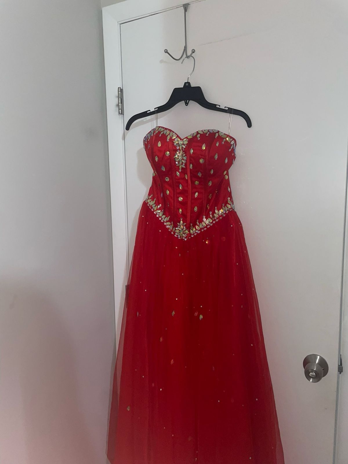 Size S Strapless Red Ball Gown on Queenly