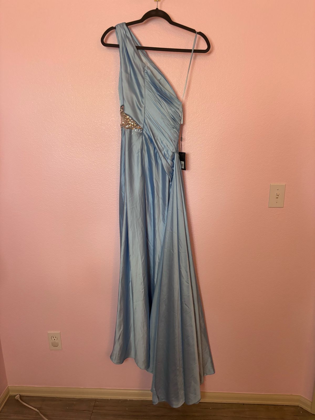 Style 2210 Mac Duggal Size 2 Prom One Shoulder Blue Side Slit Dress on Queenly