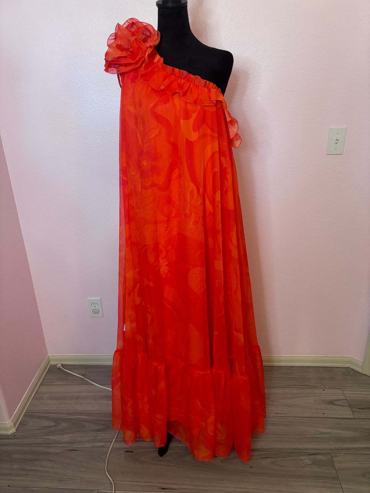 Mac Duggal Size 10 Wedding Guest One Shoulder Orange A-line Dress on Queenly