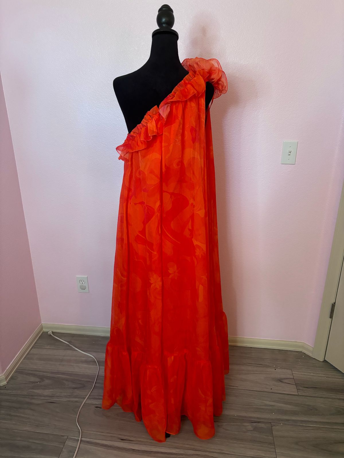 Mac Duggal Size 10 Wedding Guest One Shoulder Orange A-line Dress on Queenly