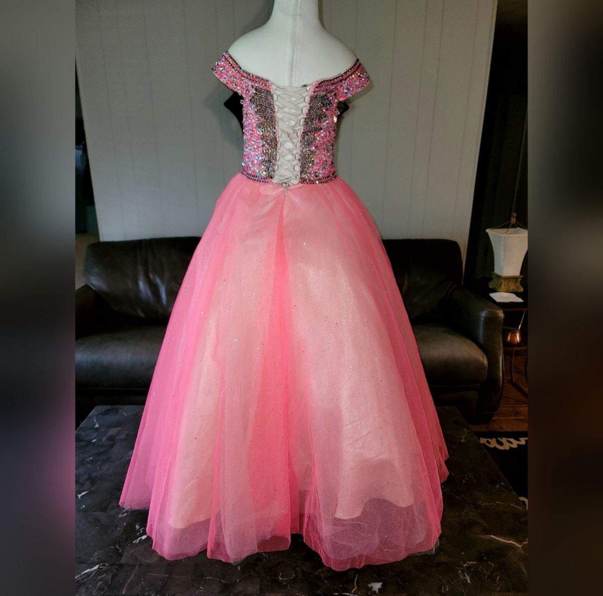 Tiffany Designs Size 4 Coral Ball Gown on Queenly