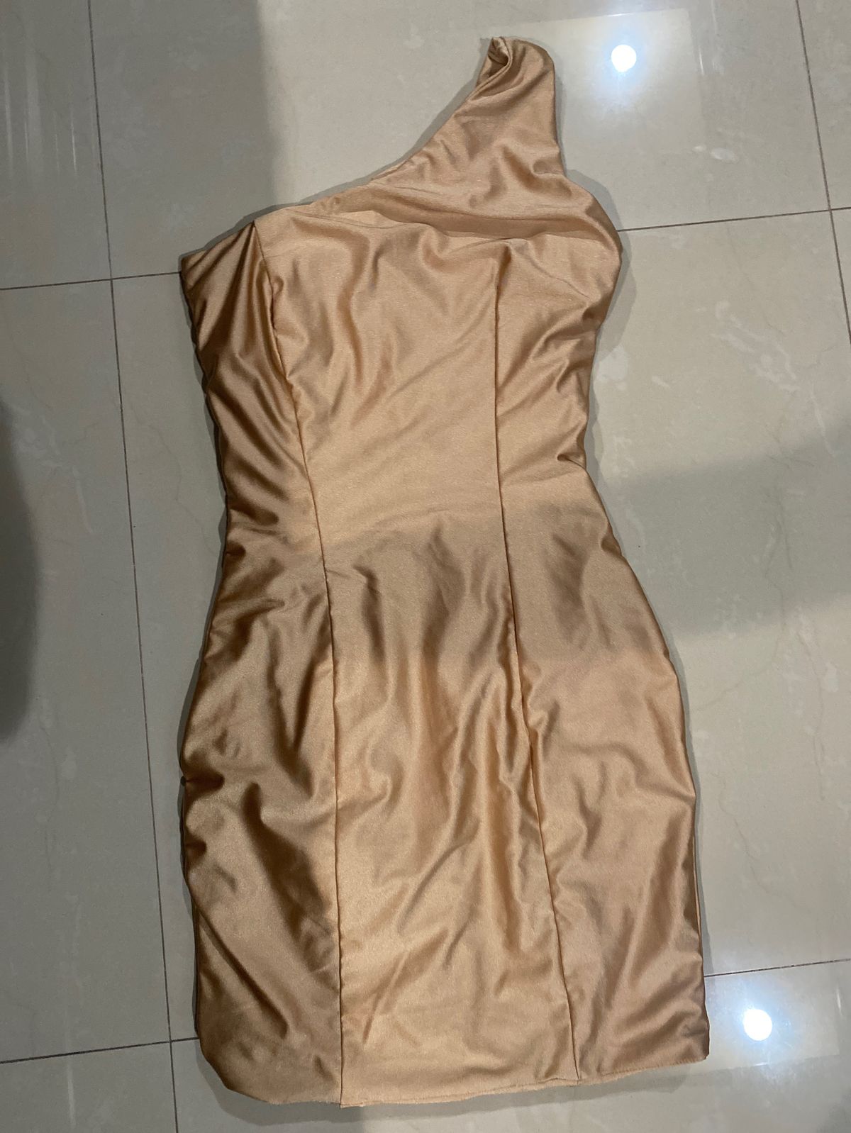 Size 8 Wedding Guest One Shoulder Nude Mermaid Dress on Queenly