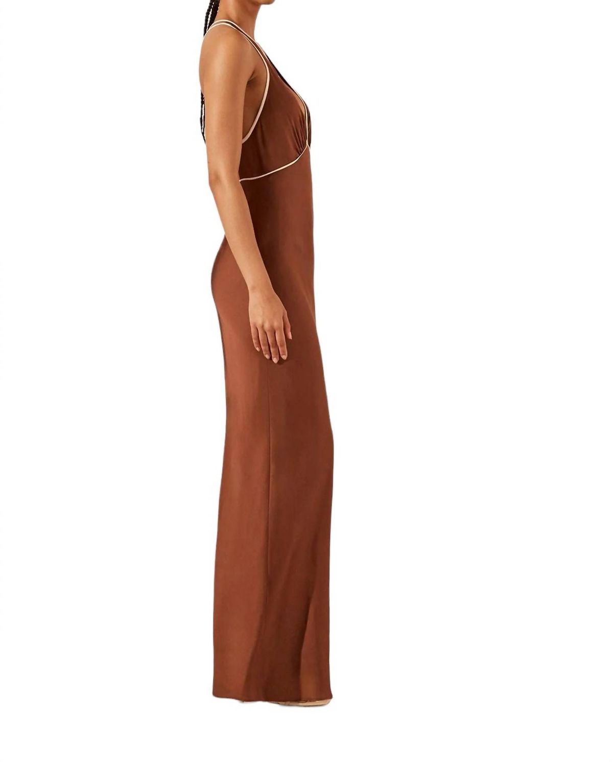 Style 1-1095159158-6255 Shona Joy Size 2 Plunge Brown Floor Length Maxi on Queenly