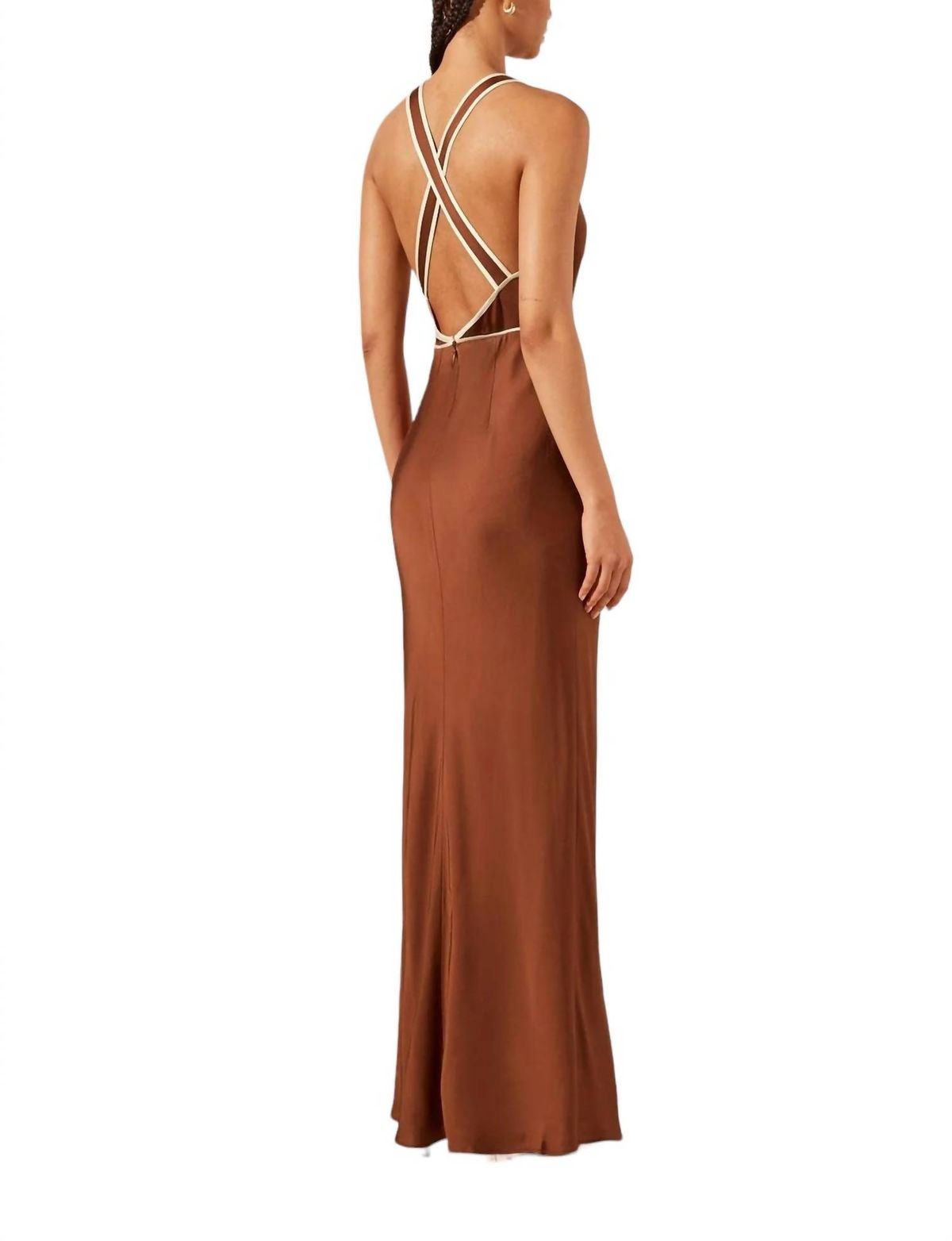 Style 1-1095159158-6255 Shona Joy Size 2 Plunge Brown Floor Length Maxi on Queenly