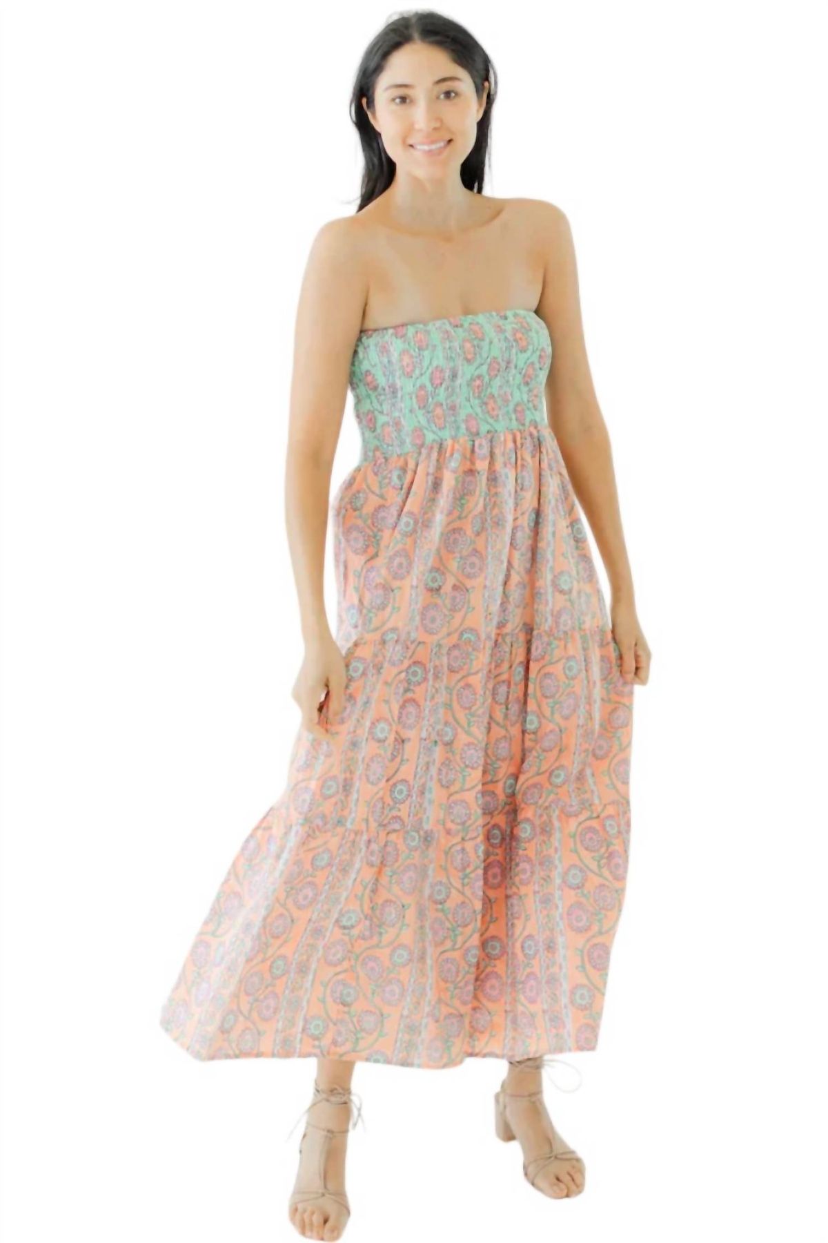 Style 1-217629457-149 VICTORIA DUNN Size L Strapless Floral Orange Cocktail Dress on Queenly