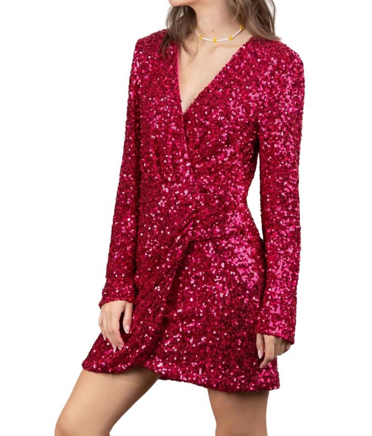 Style 1-2421225433-74 VERY J Size S Long Sleeve Hot Pink Cocktail Dress on Queenly