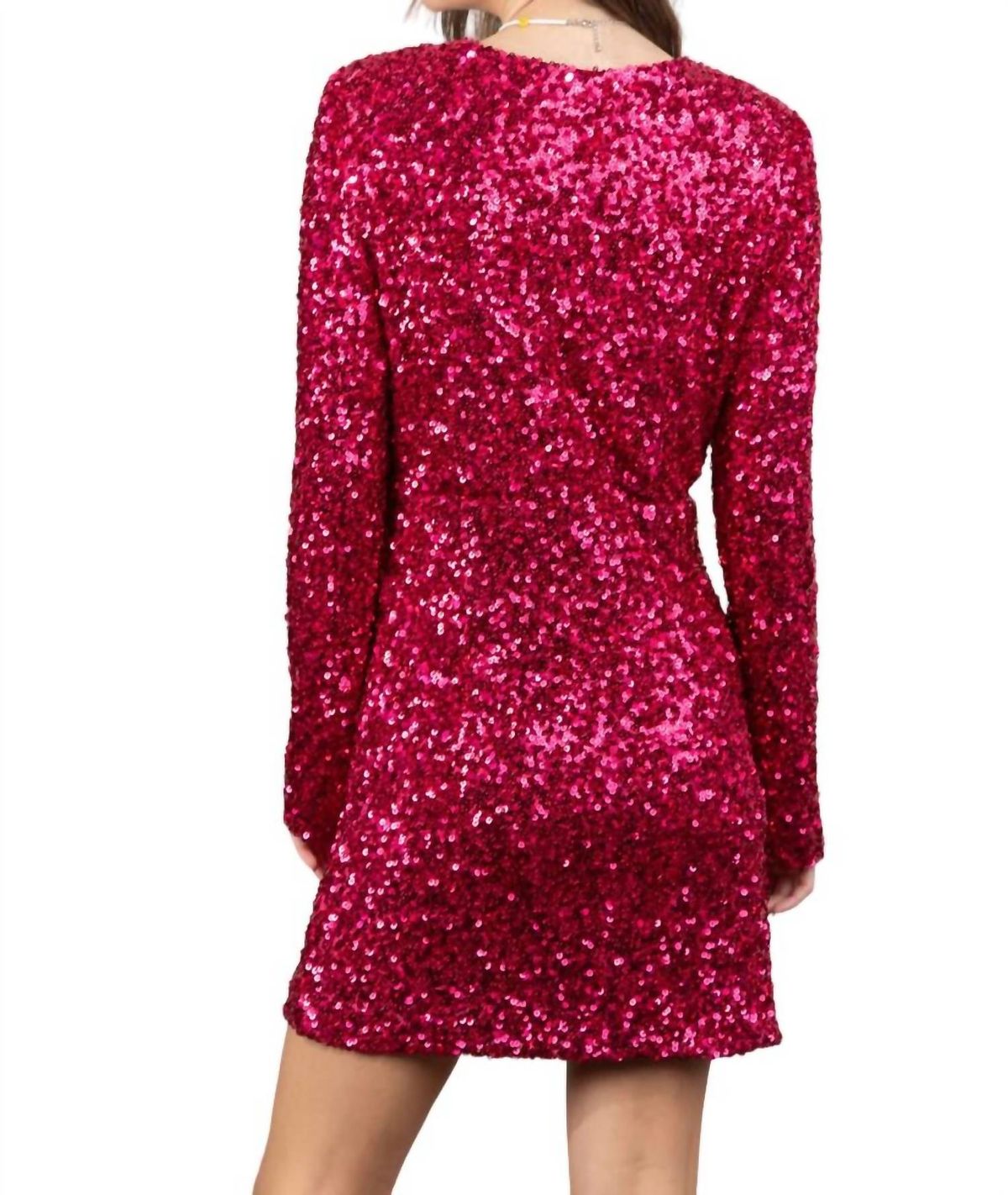 Style 1-2421225433-74 VERY J Size S Long Sleeve Hot Pink Cocktail Dress on Queenly