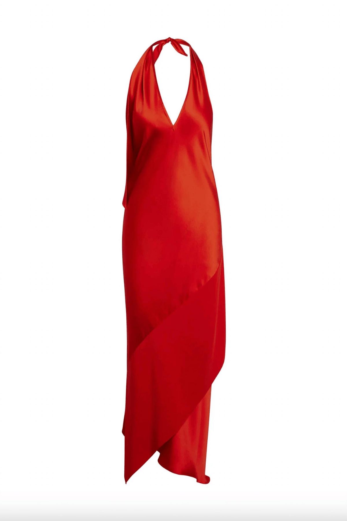 Style 1-2850305520-74 catherine gee Size S Halter Satin Red Floor Length Maxi on Queenly