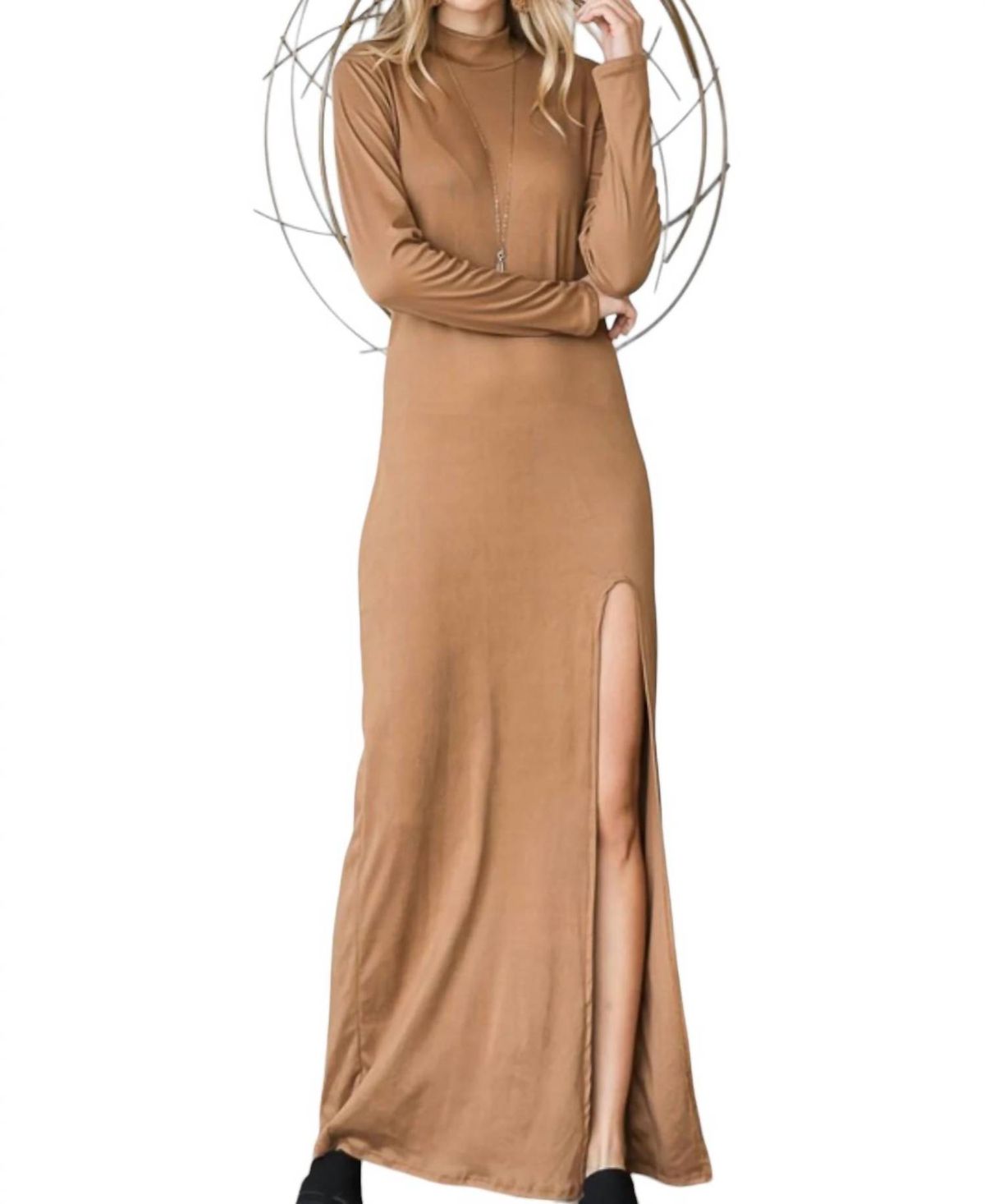 Style 1-3121269164-1691 JADE BY JANE Size XL Long Sleeve Brown Side Slit Dress on Queenly