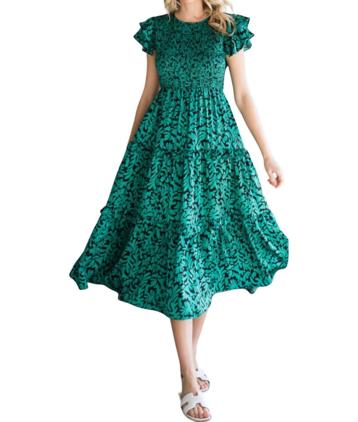 Style 1-3145778670-74 Jodifl Size S Cap Sleeve Floral Green Cocktail Dress on Queenly