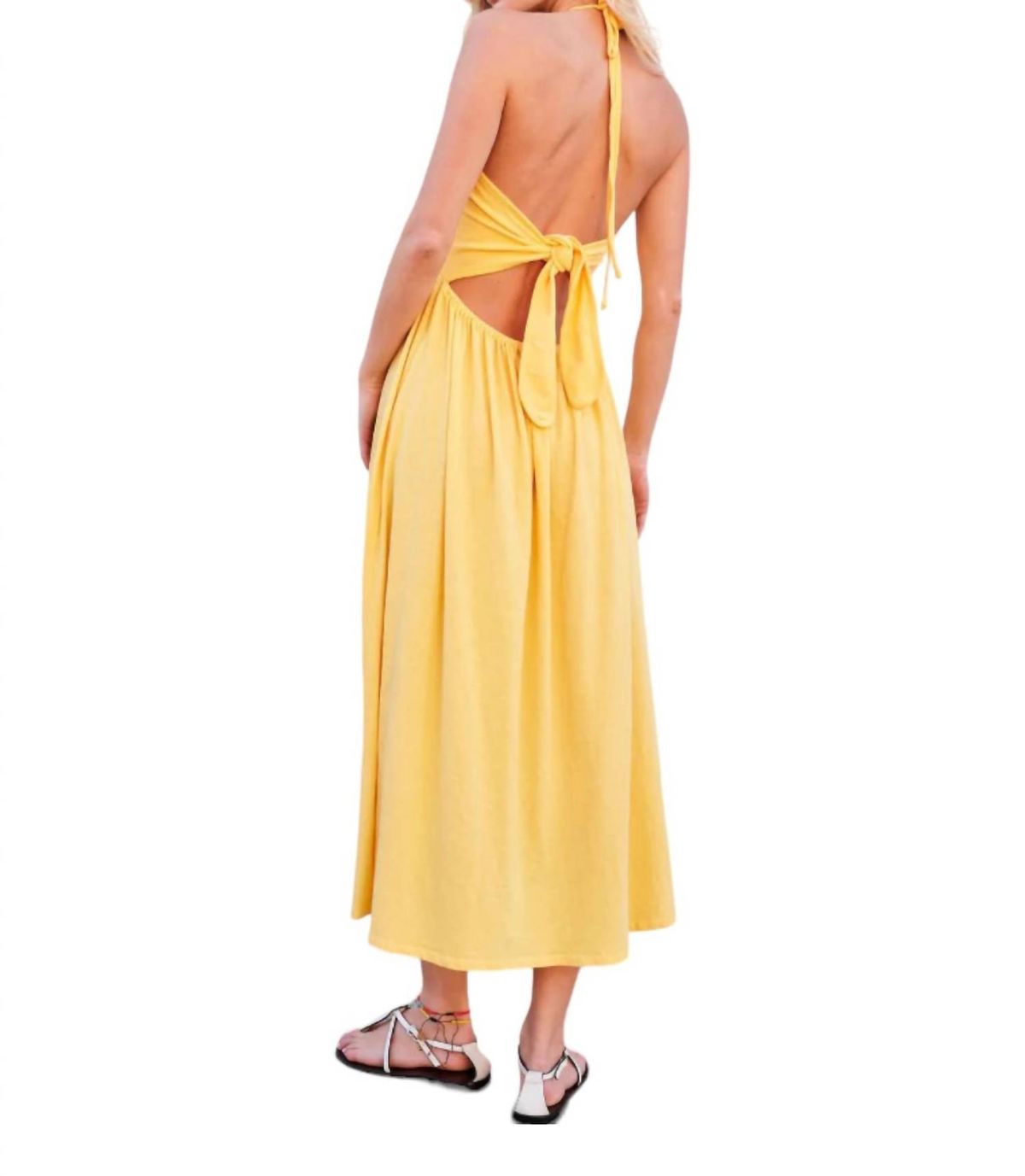 Style 1-3853548854-70 Sundry Size XS Halter Satin Yellow Floor Length Maxi on Queenly