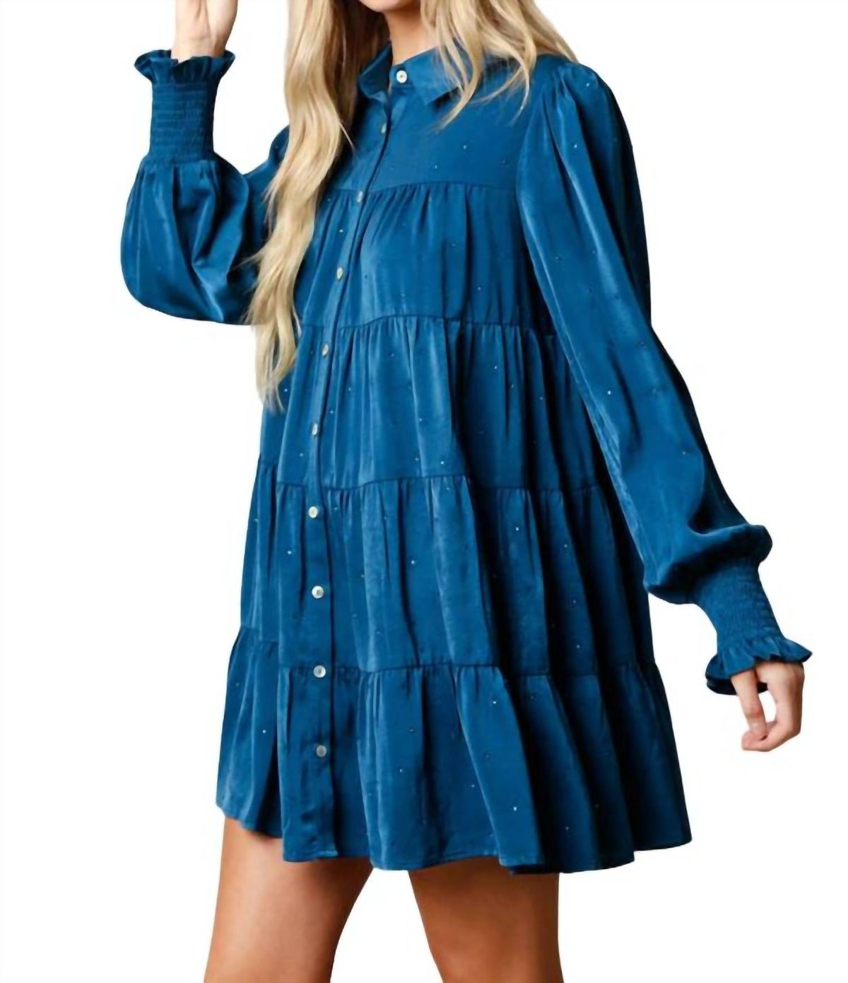 Style 1-4287128406-74 Peach Love Size S Long Sleeve Blue Cocktail Dress on Queenly