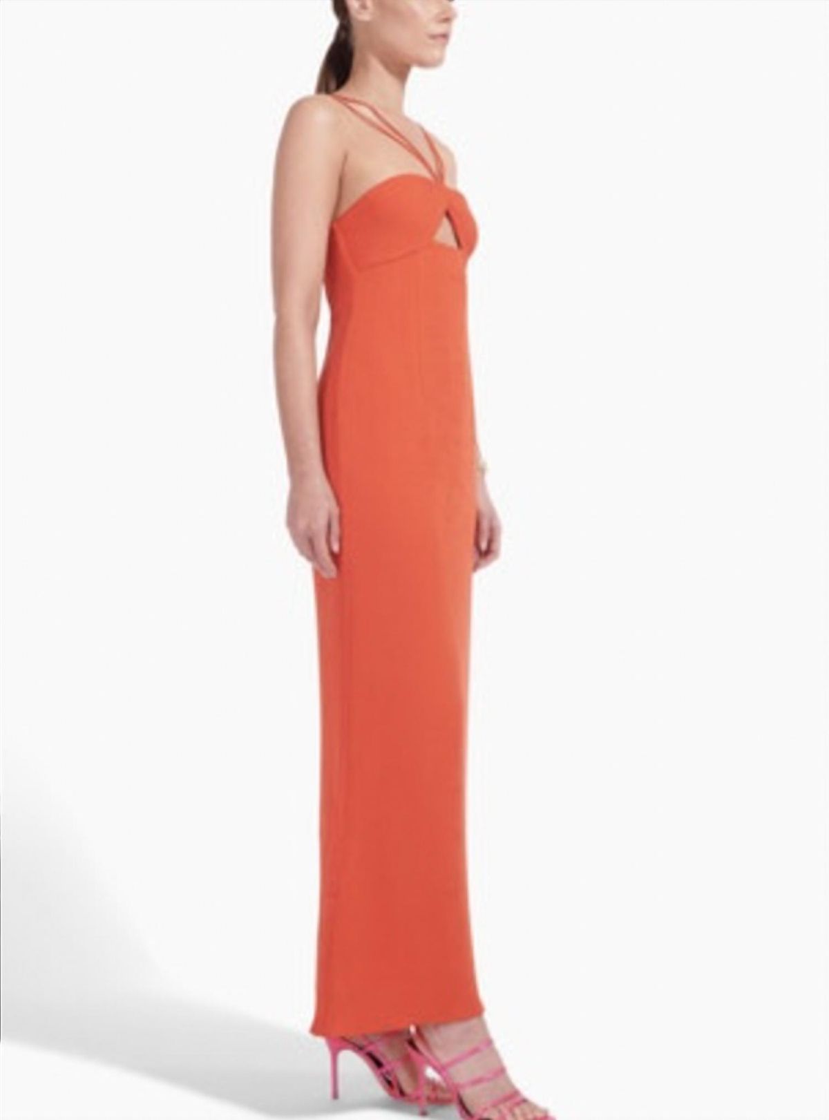 Style 1-561364967-1901 STAUD Size 6 Halter Orange Floor Length Maxi on Queenly