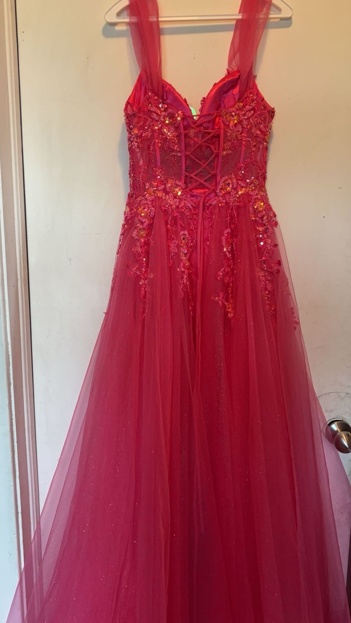 Size M Prom Plunge Lace Pink Floor Length Maxi on Queenly