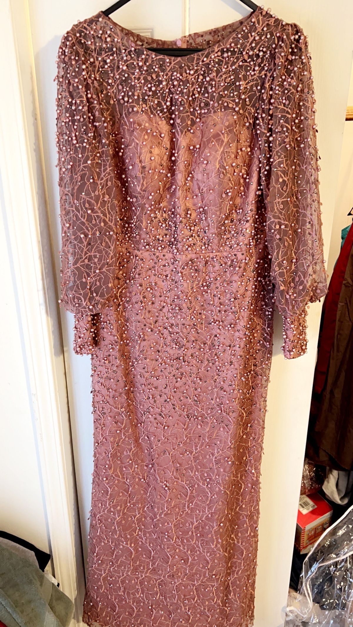 Size 8 Prom Long Sleeve Pink A-line Dress on Queenly